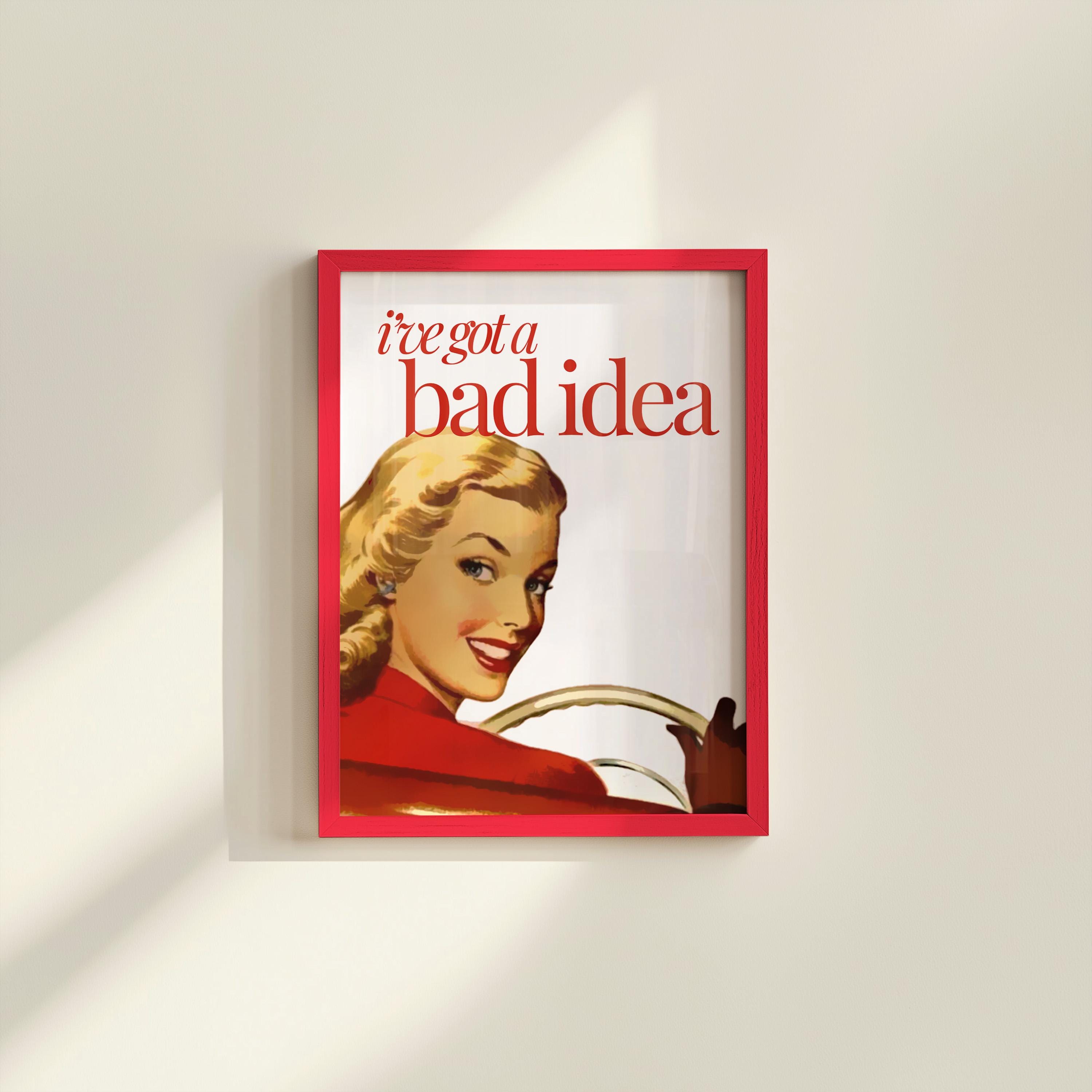 Bad Idea Art, Vintage Aesthetic, PInk Aesthetic Art,Feminist Art,Living Room Decor,Pulp Pinup Art, Pulp Art Print, Retro Funny Women Art