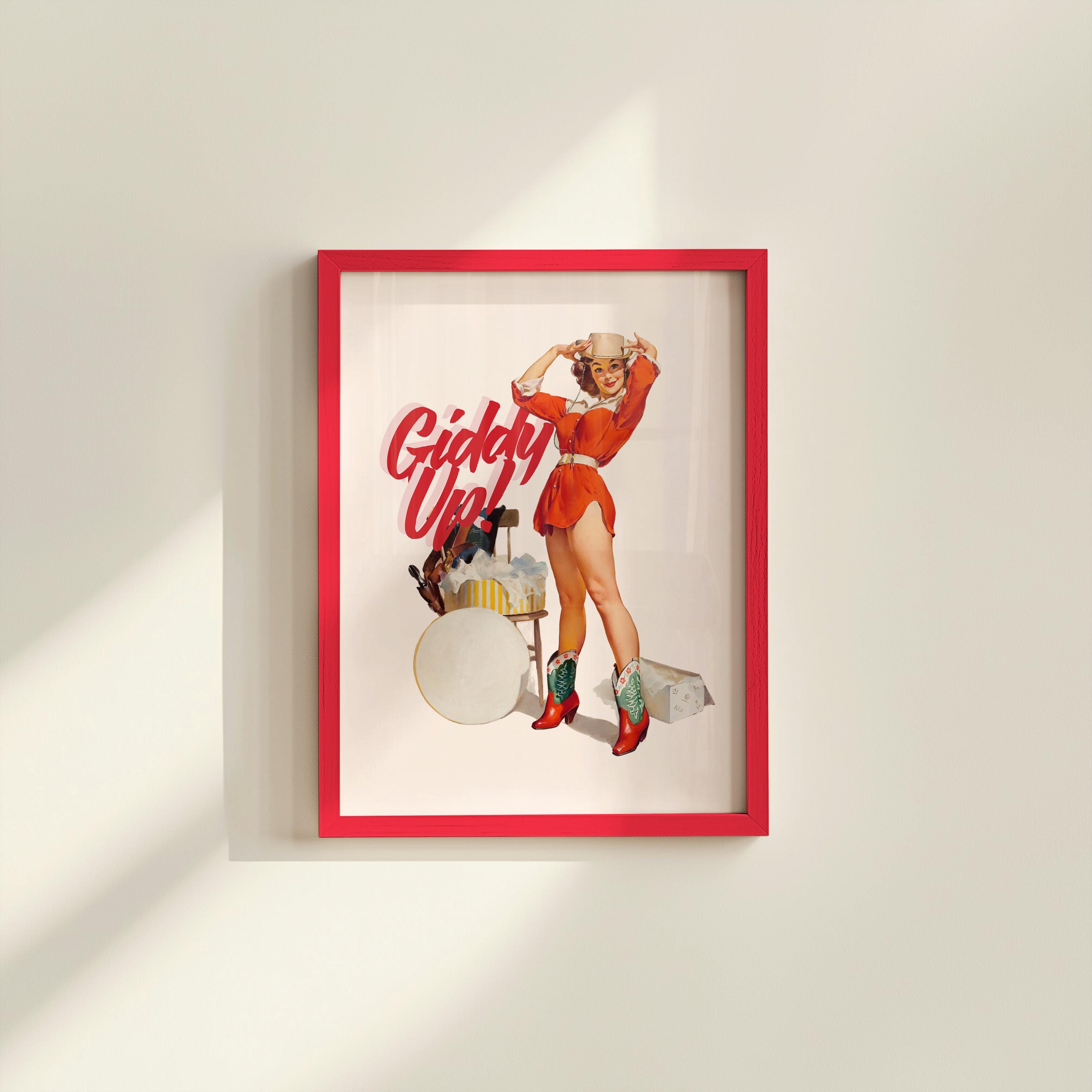 Giddy Up Poster, Retro Photo Art Print, Girly Art Decor, Apartment Decor, Bar Cart Print, Vintage Art Print, Vintage Photo Decor