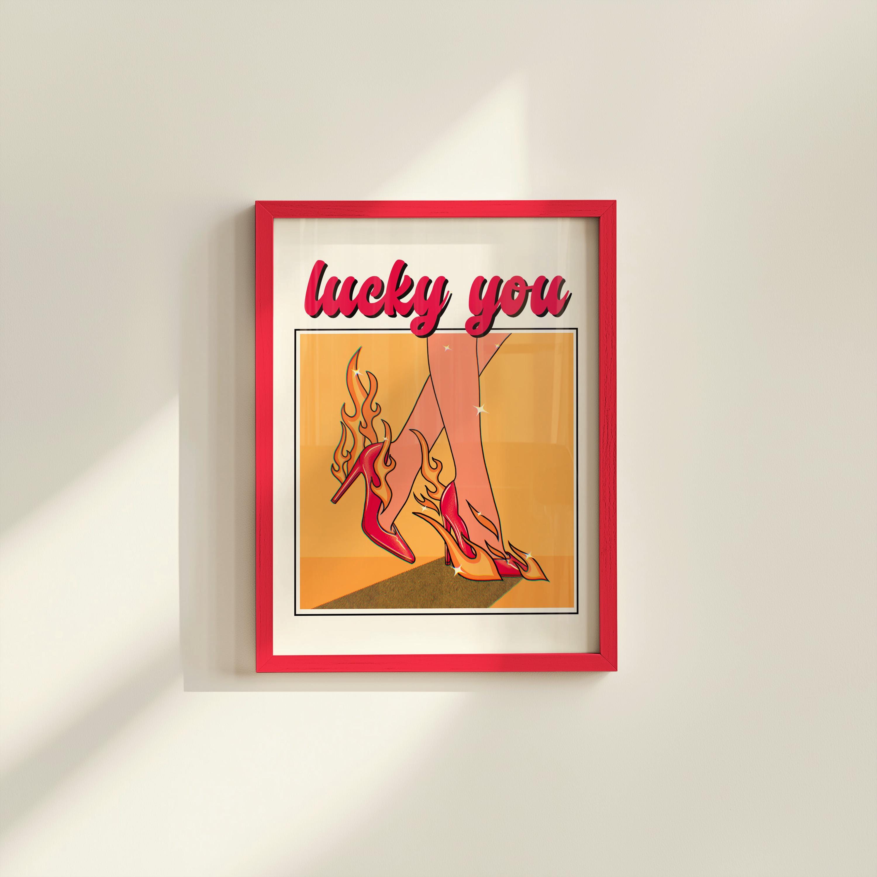 Retro Shoes Print - Vintage Wall Art, Stiletto Art Print, Y2K Decor, Modern Illustration, Lucky You Vintage Posters