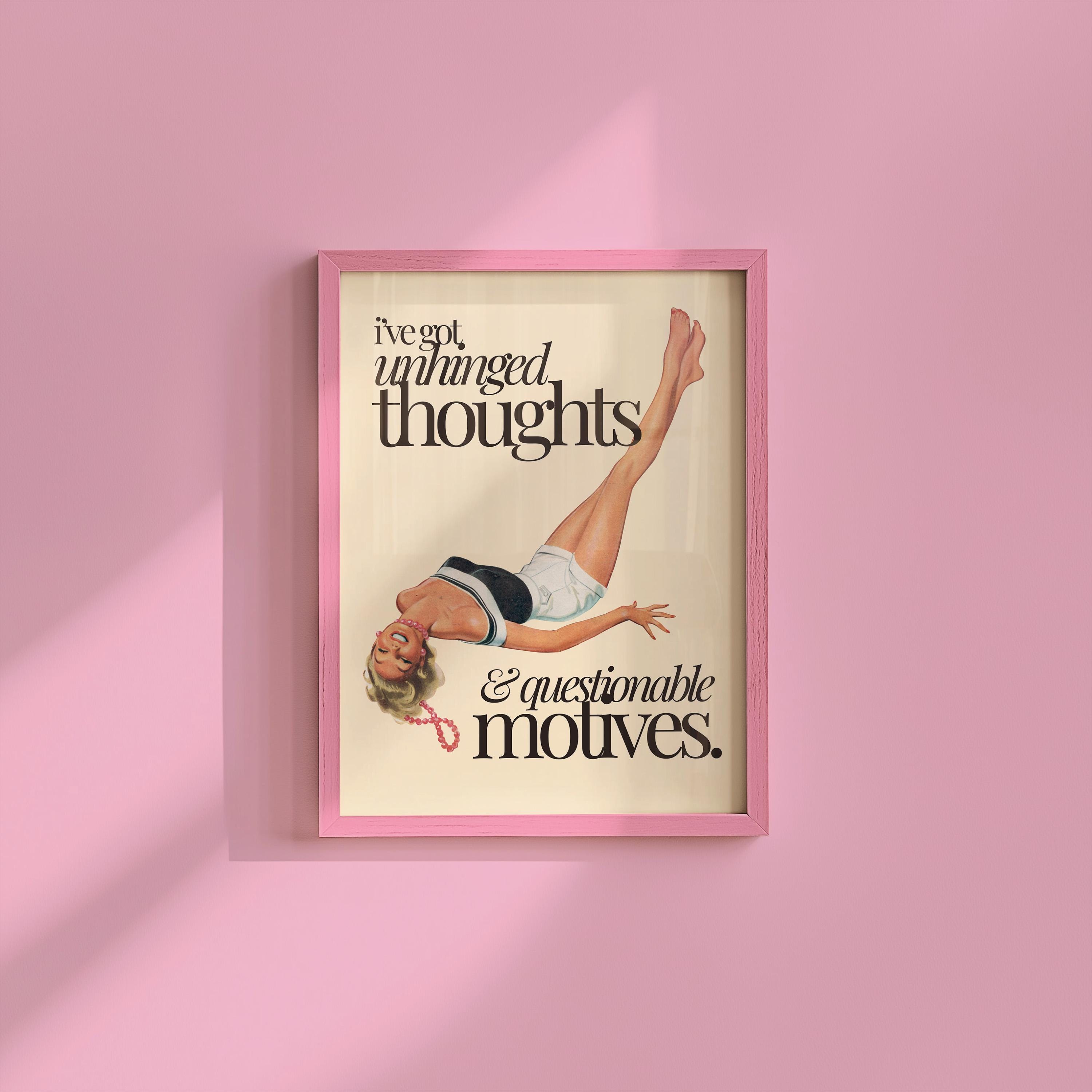 Unhinged Thoughts, Girly Art Prints,Retro Wall Art, Trendy Collage Prints, Pulp Photo Art Print, Preppy Fun Art, Vintage Art Print