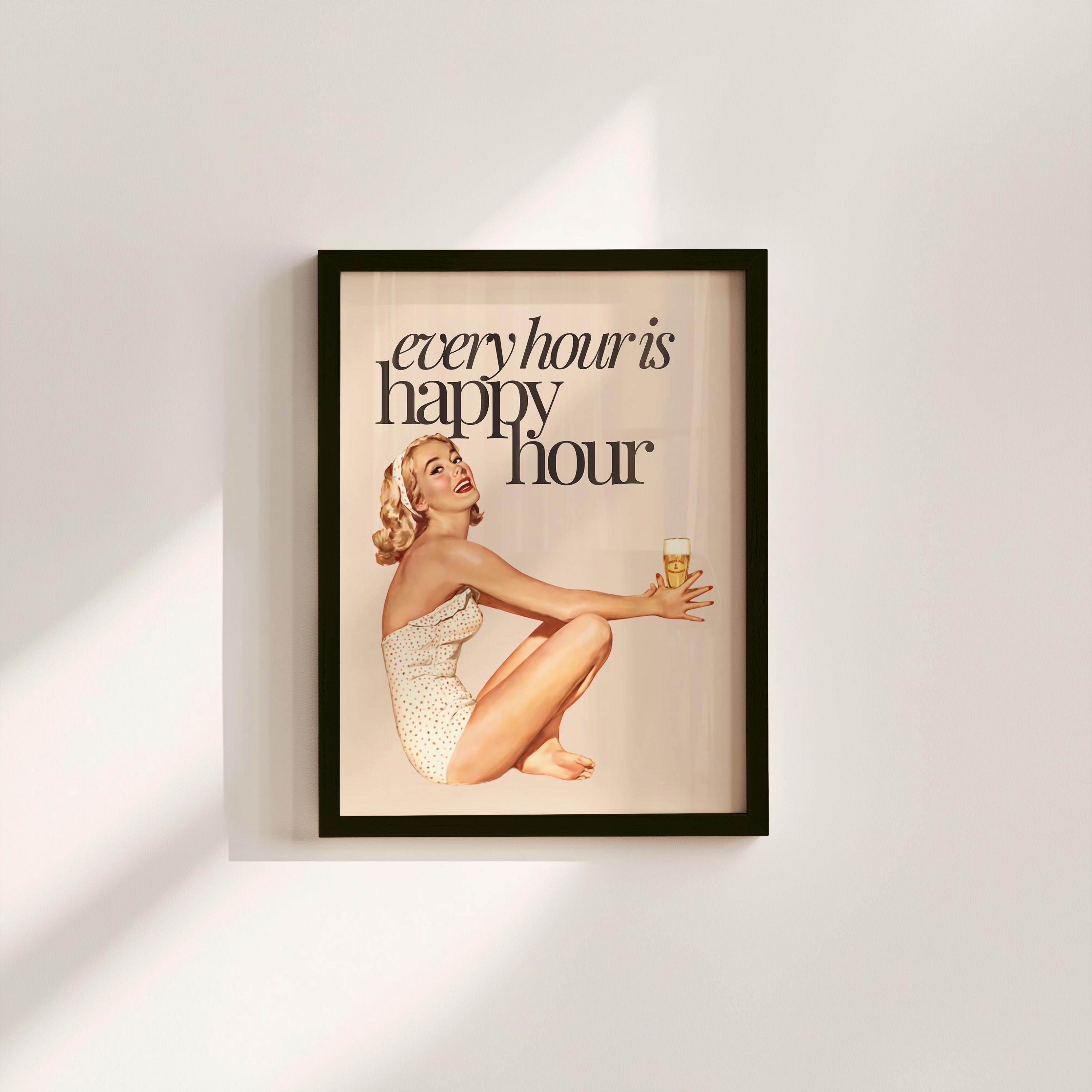 Happy Hour Art Print, Retro Wall Art, Typography Prints, Happy Hour Posters, Vintage Art, Cocktail Art Prints, Funky Art, gs print shoppe