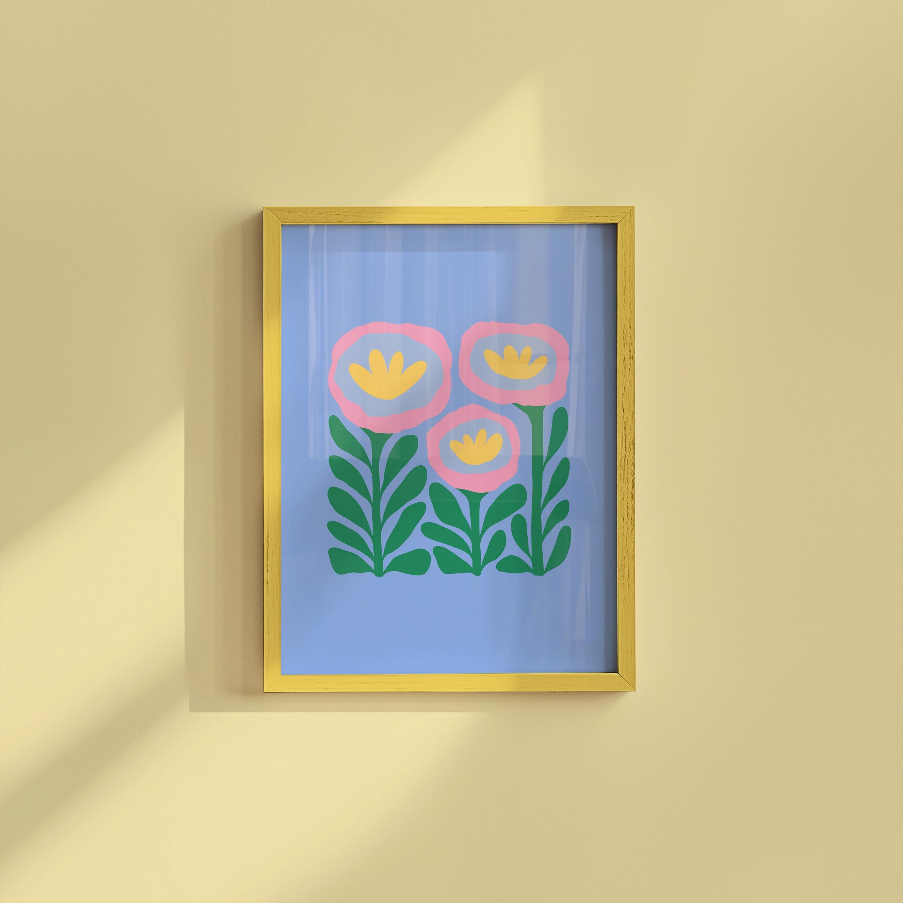 Abstract Flower Poster, Retro Flowers Print, Colourful Abstract Wall Art, Matisse Blue and Pink Flower Print, Boho Flowers Art Print