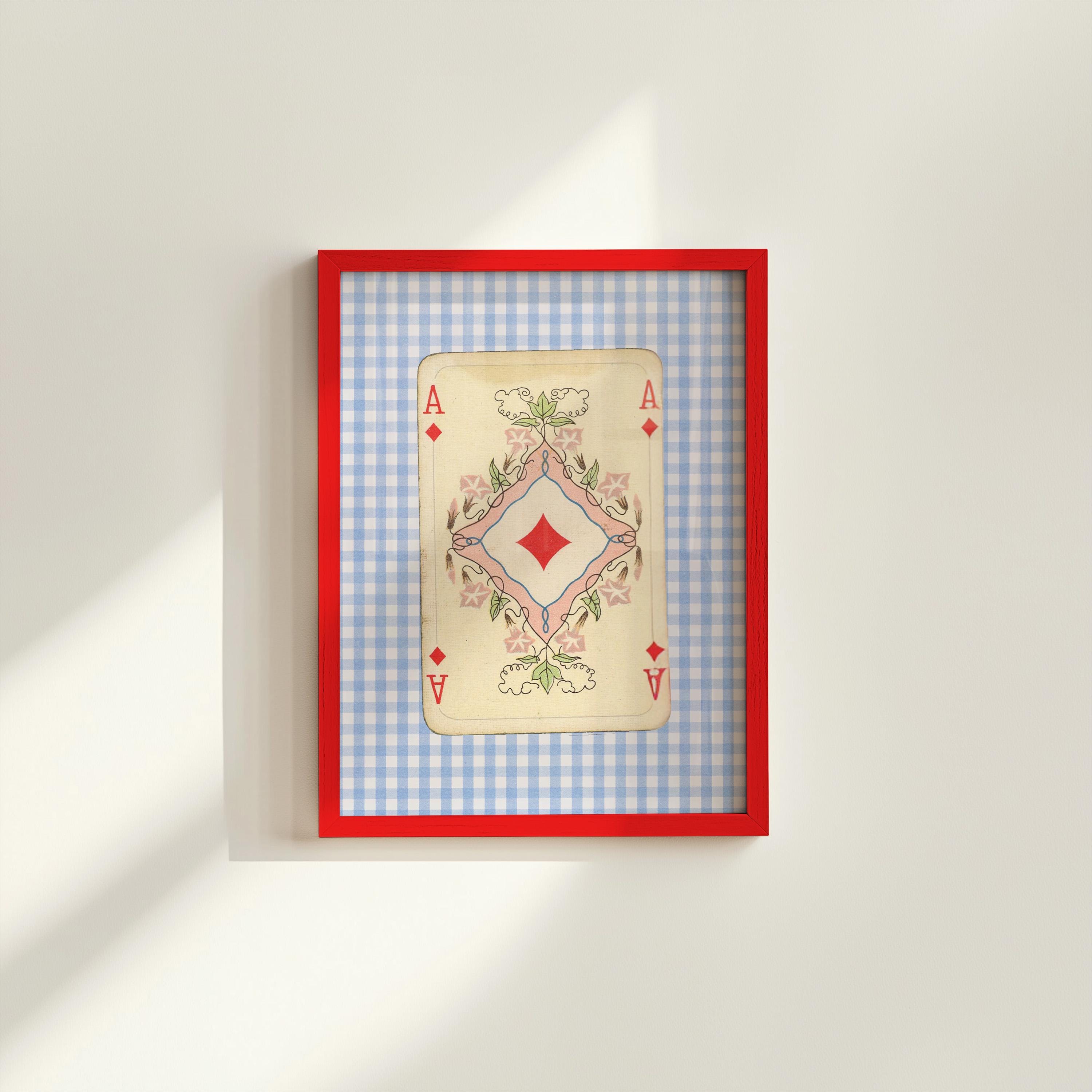 Vintage Playing Card Poster, Whimsical Playing Card Print, Retro Art Wall Decor, Poker Card Artwork, Home Decor, Unframed Art Print