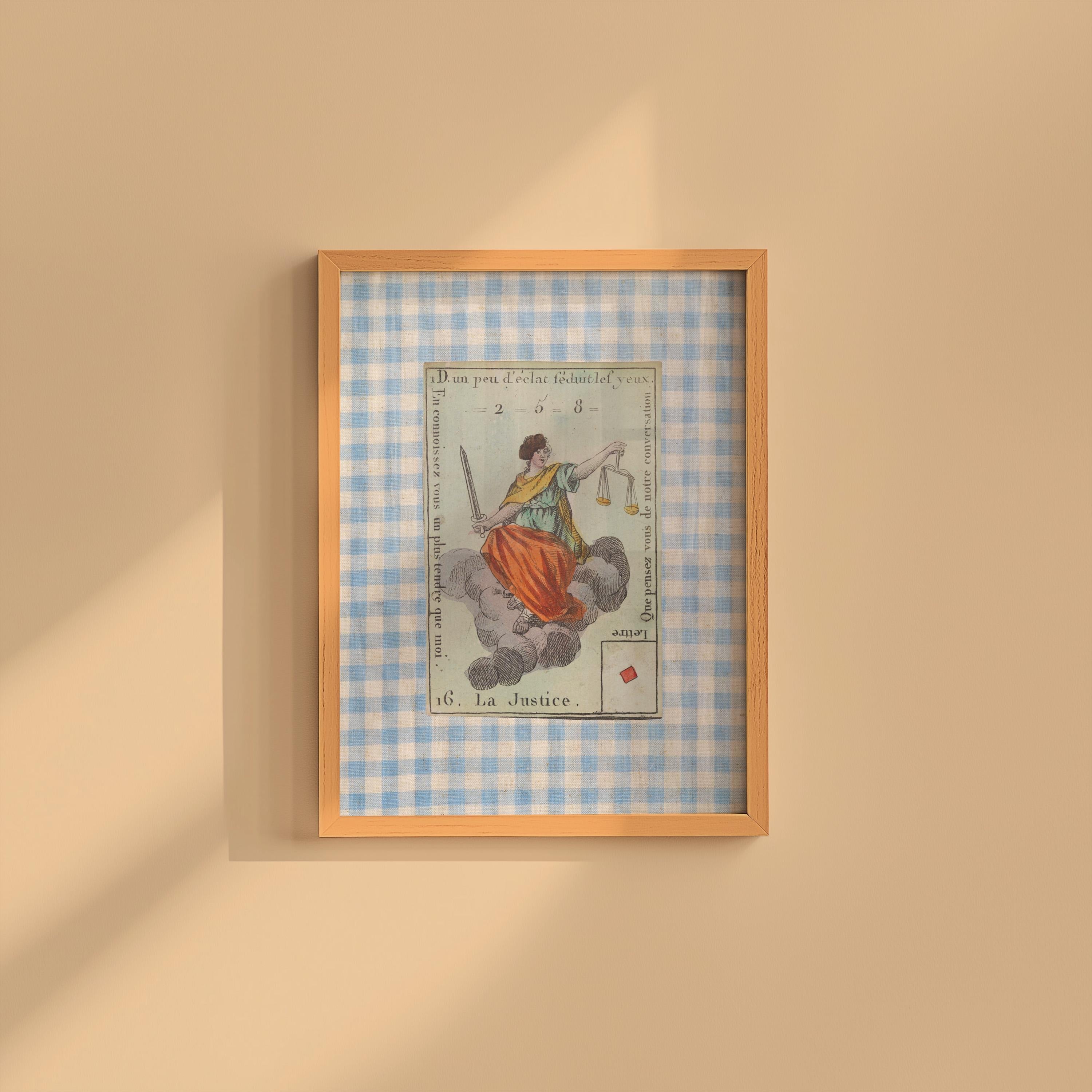 Tarot Card Art, Blue Checker, Vintage Card Art, Digital Art Print, Vintage Art, Justice Art Print, Love Decor, Retro aesthetic