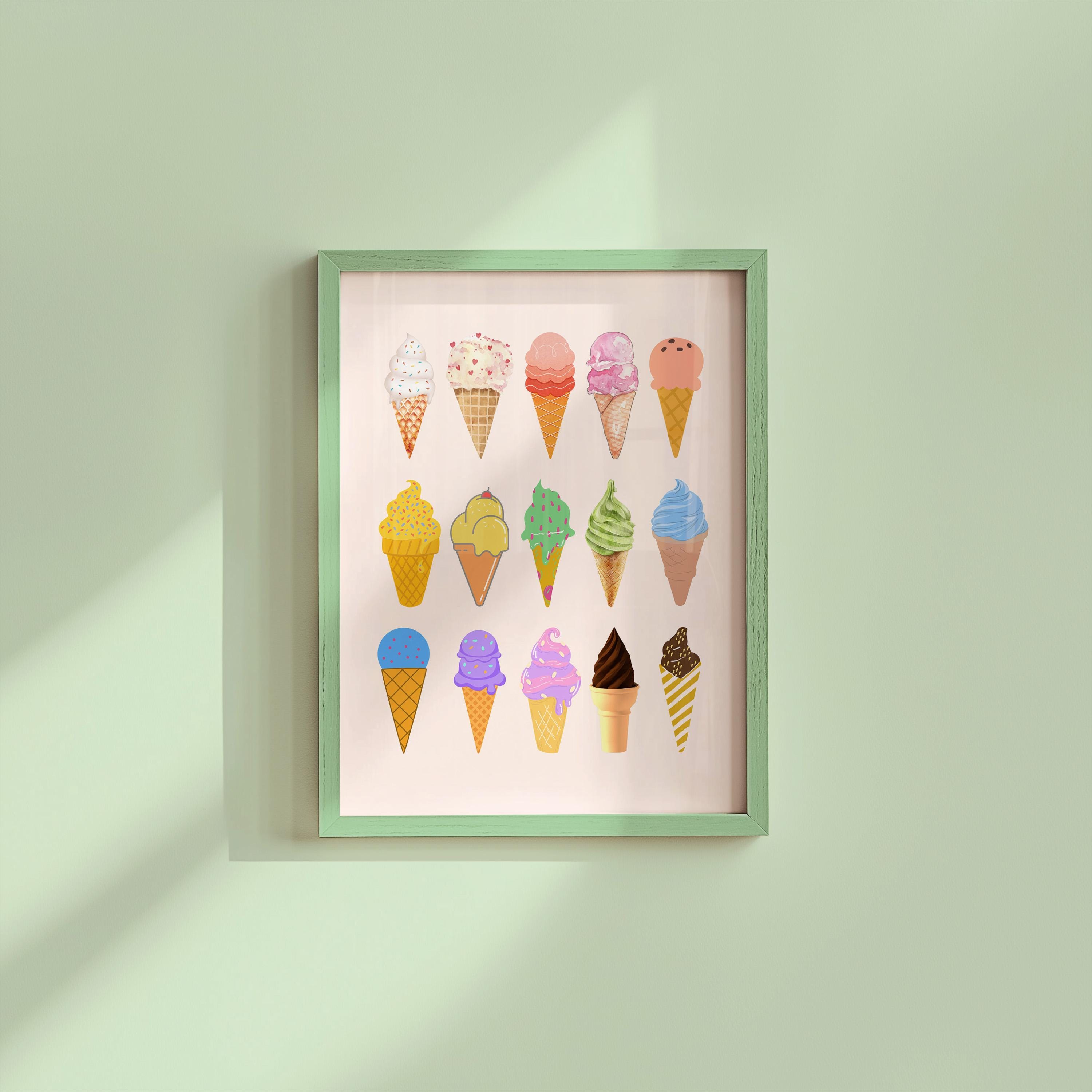 Digital Art Prints for Kitchen Decor - Instant Download for Trendy Wall Art - 20 Print Sizes Available, Ice Cream Poster, Ice Cream Art