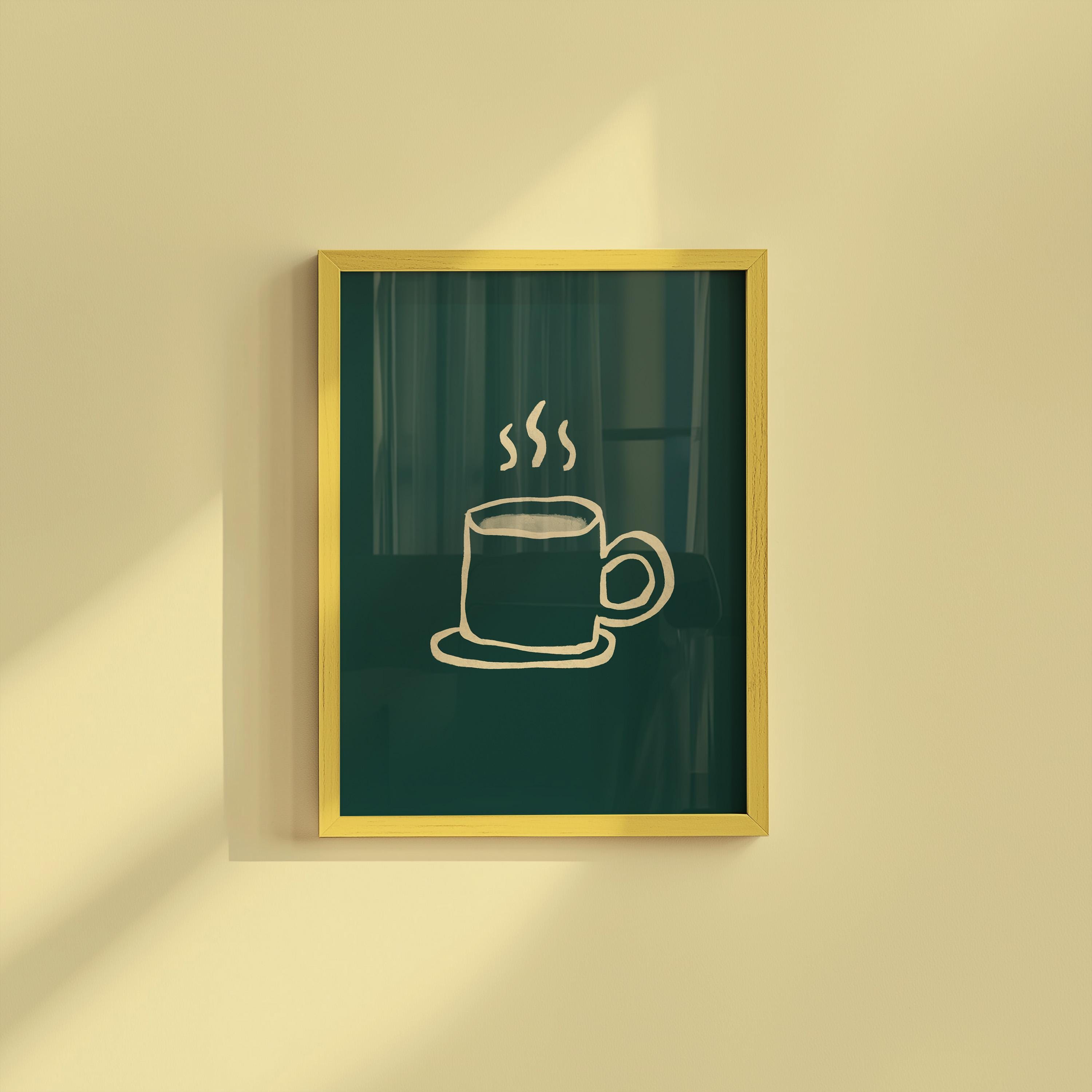Green Coffee Sketch Digital Art Print