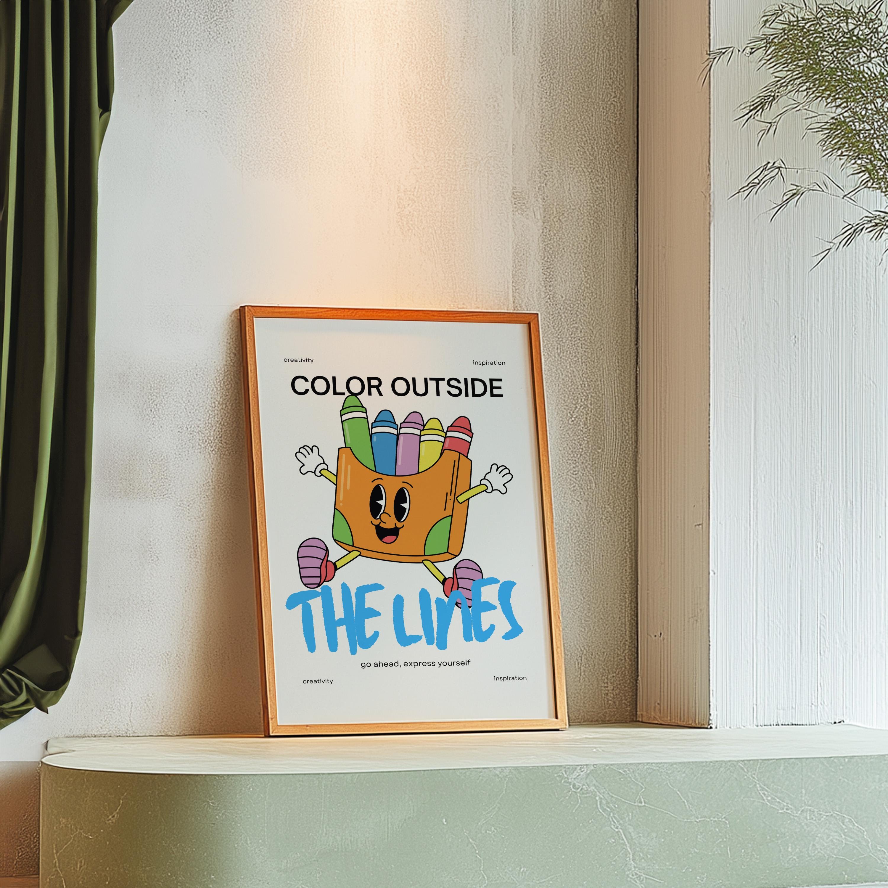 Cute Retro Print Classroom Art - Funky Groovy Crayon Cartoon Poster for Kids - Fun Minimal Retro Decor for Playroom & Classroom