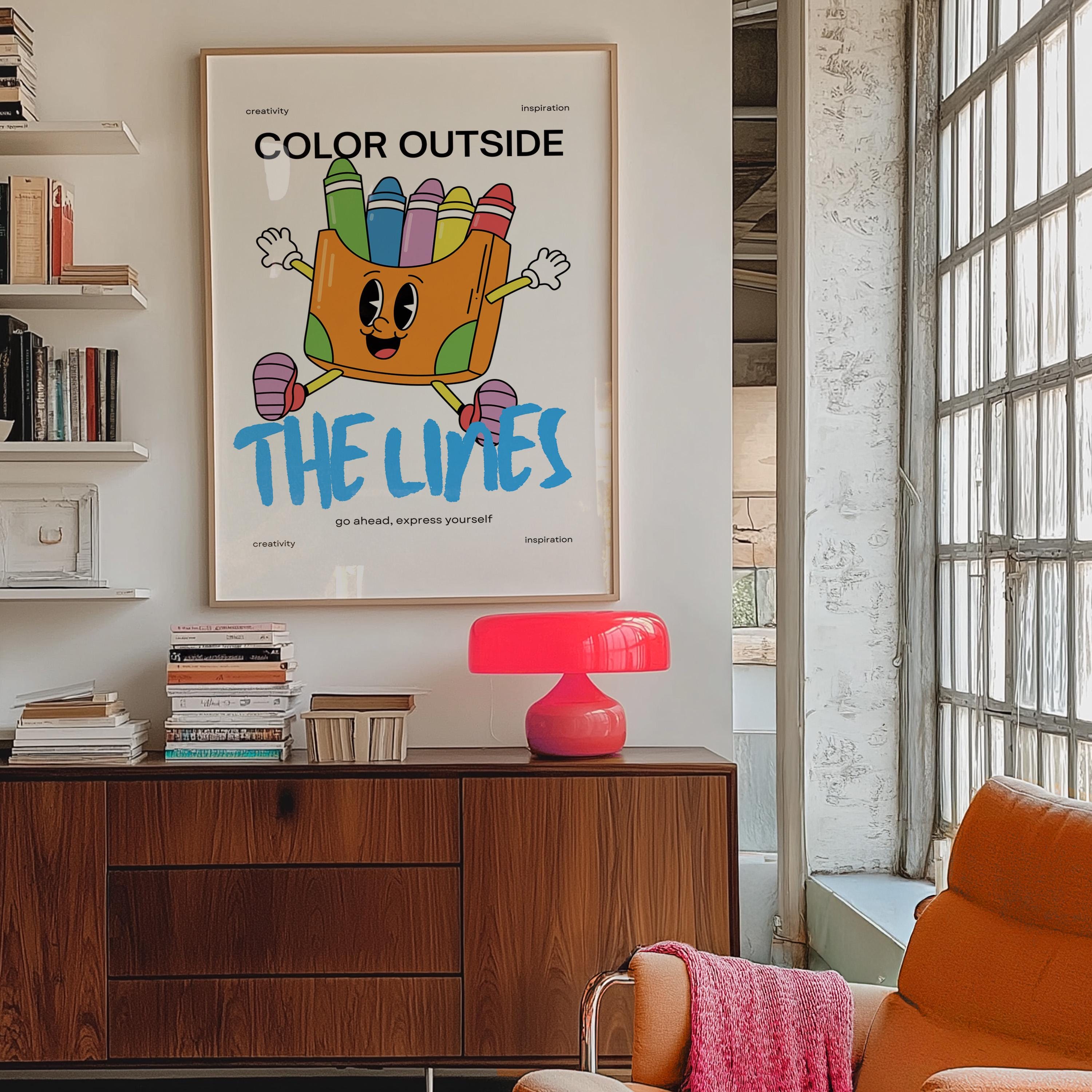 Cute Retro Print Classroom Art - Funky Groovy Crayon Cartoon Poster for Kids - Fun Minimal Retro Decor for Playroom & Classroom