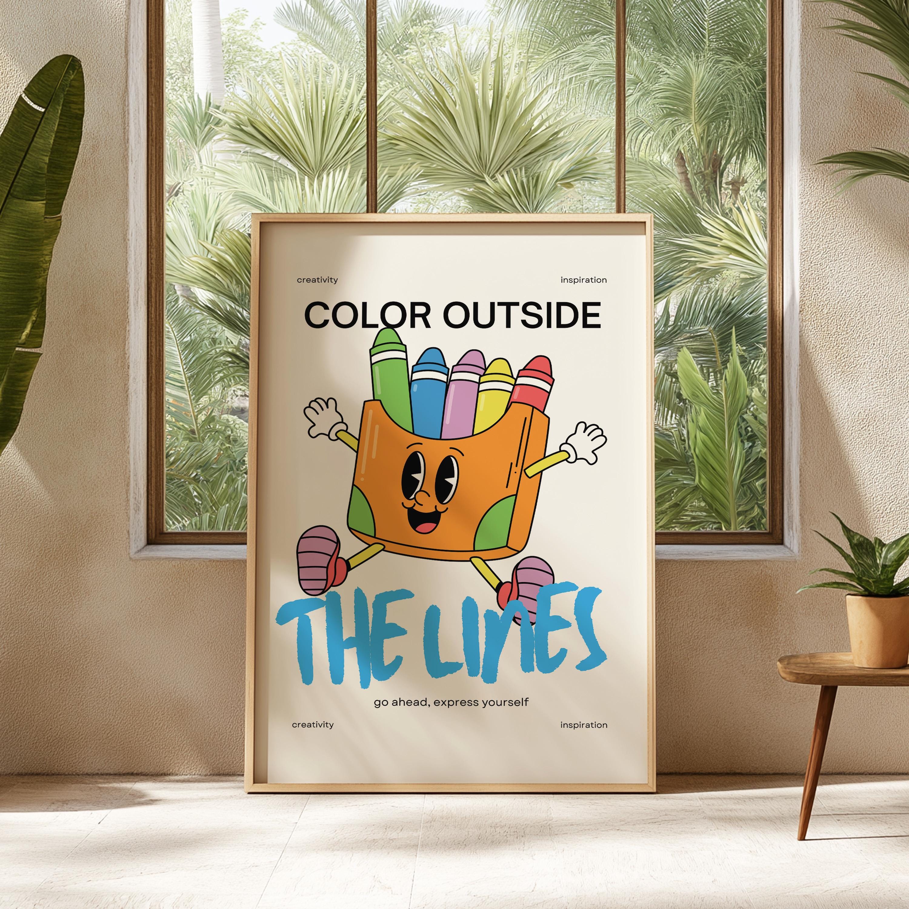 Cute Retro Print Classroom Art - Funky Groovy Crayon Cartoon Poster for Kids - Fun Minimal Retro Decor for Playroom & Classroom