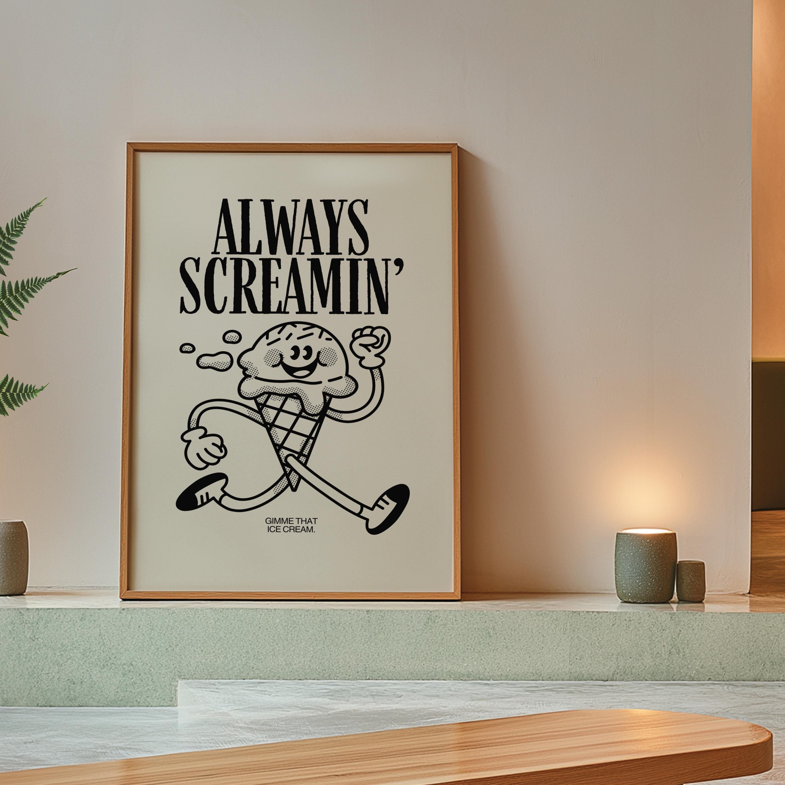 Aesthetic Decor, Cute Cooking Art, Kitchen Wall Print, Minimalist Cartoon, Ice Cream Art Print, Retro Ice Cream Art, Wall Art Print
