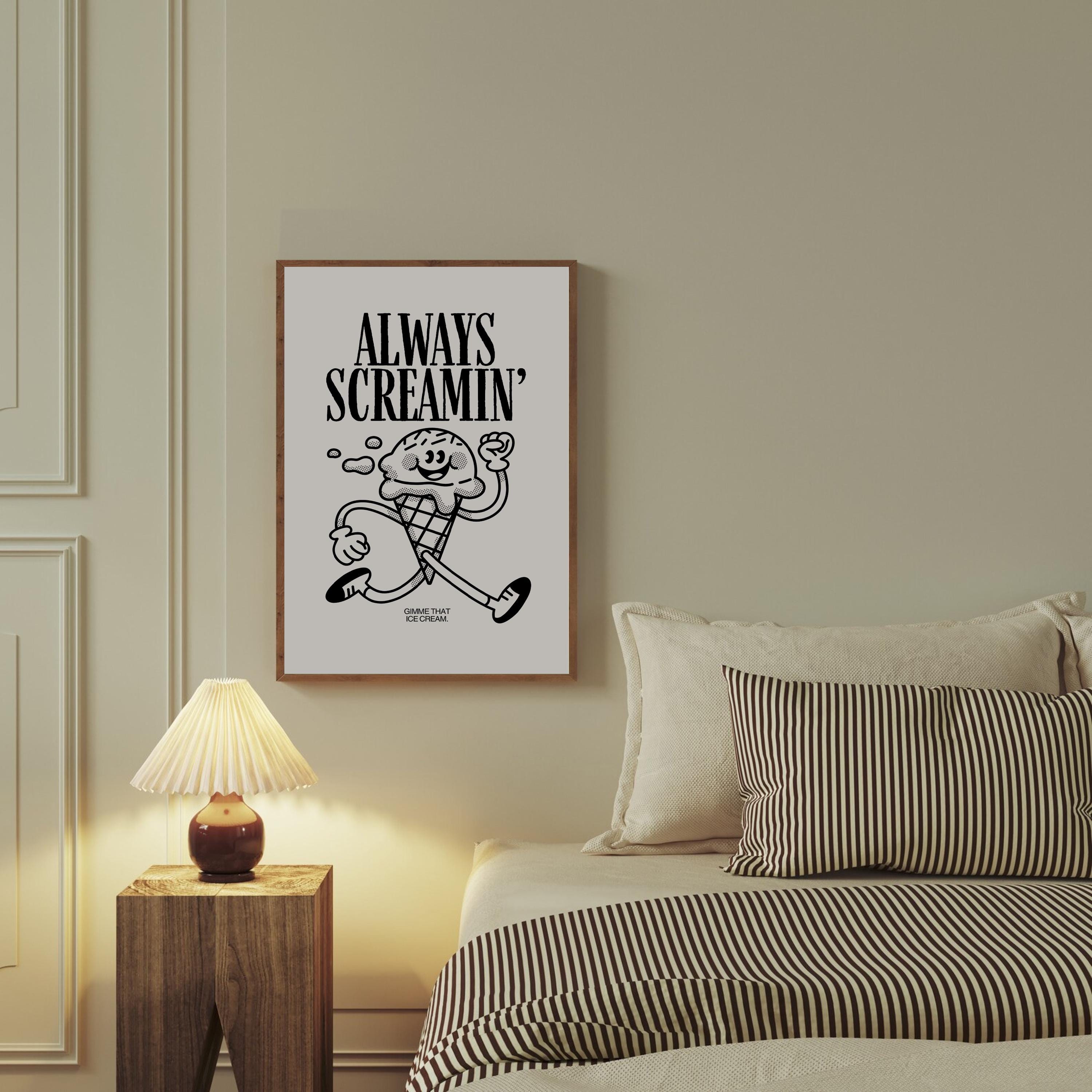 Aesthetic Decor, Cute Cooking Art, Kitchen Wall Print, Minimalist Cartoon, Ice Cream Art Print, Retro Ice Cream Art, Wall Art Print