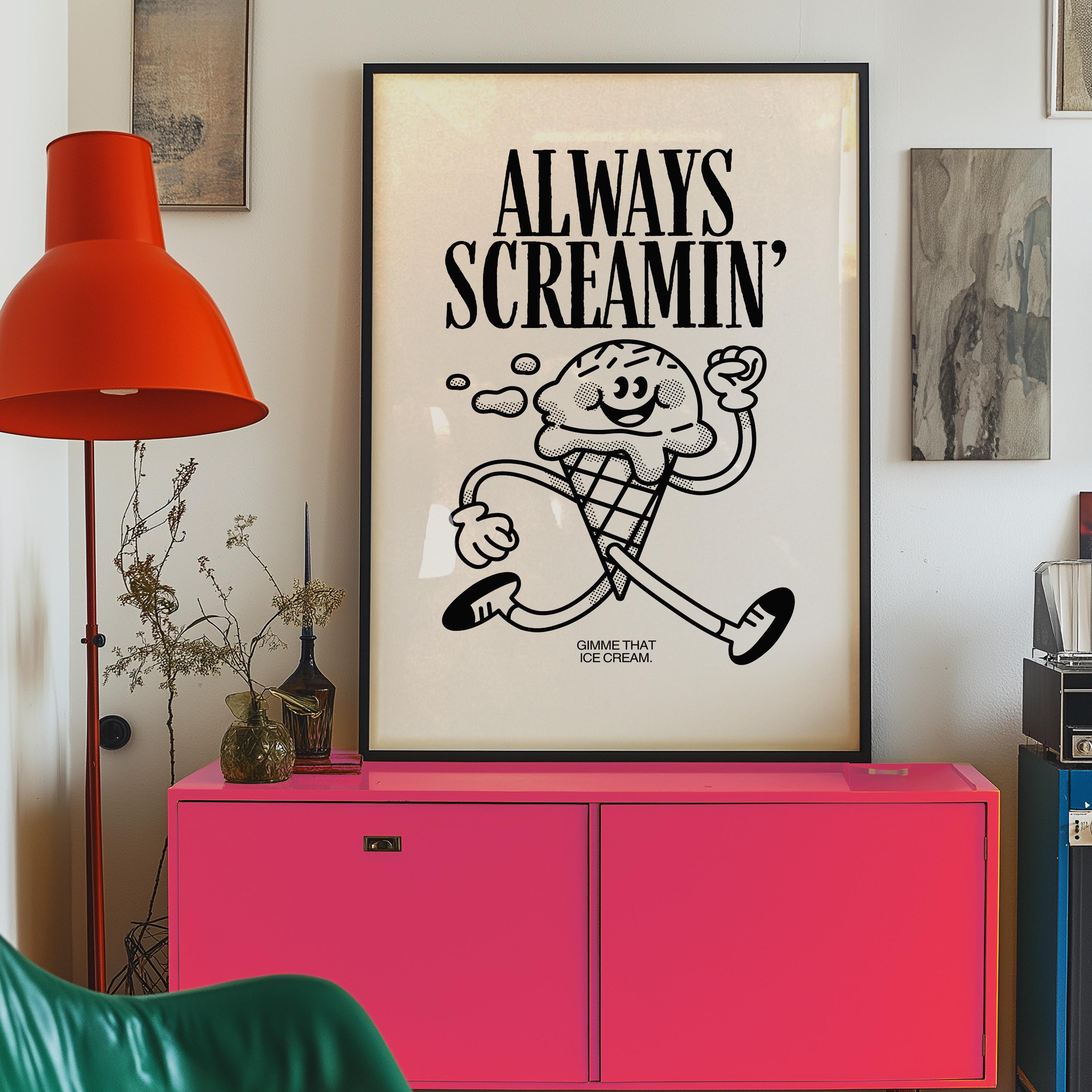 Aesthetic Decor, Cute Cooking Art, Kitchen Wall Print, Minimalist Cartoon, Ice Cream Art Print, Retro Ice Cream Art, Wall Art Print
