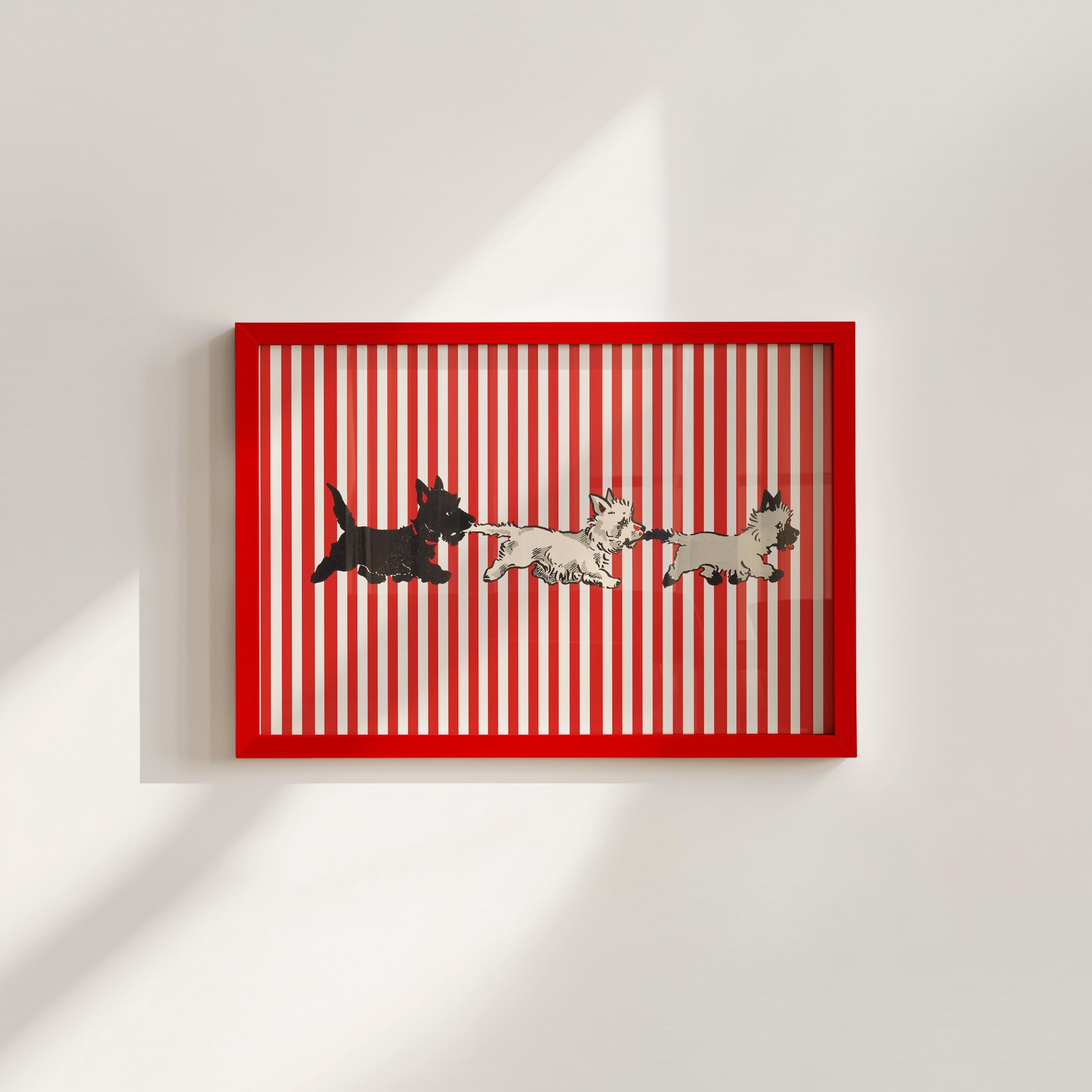 Red Doggies Vintage Digital Art Print