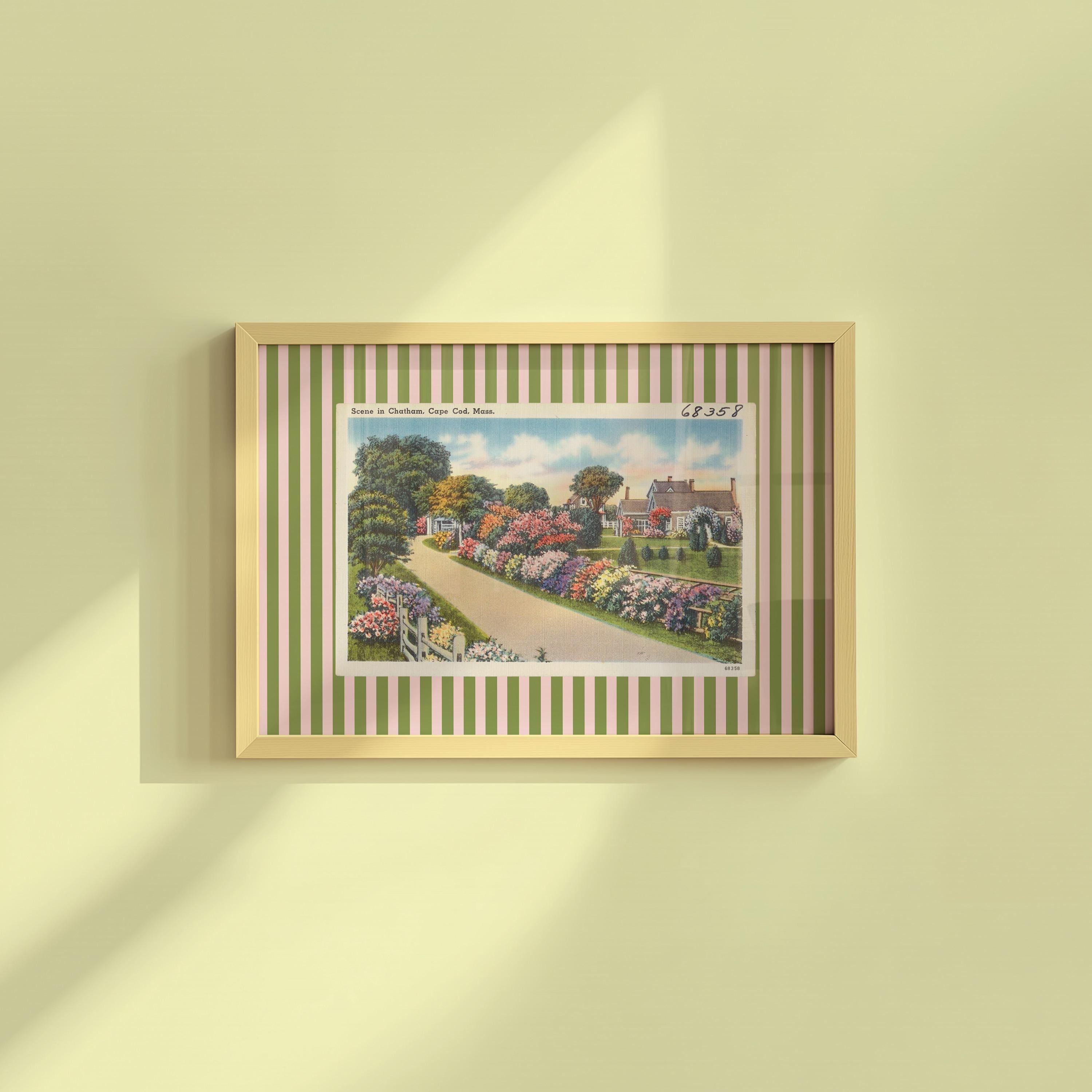 Cape Cod Green Striped Digital Art Print