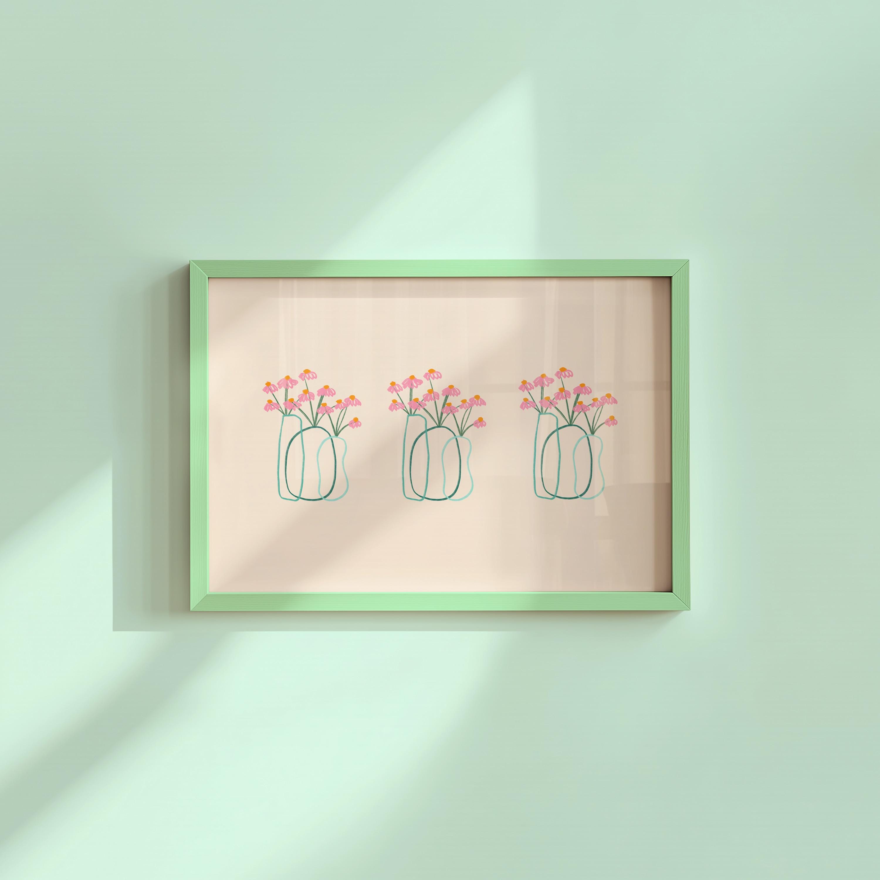 Pink Flower Drawings Landscape Digital Art Print