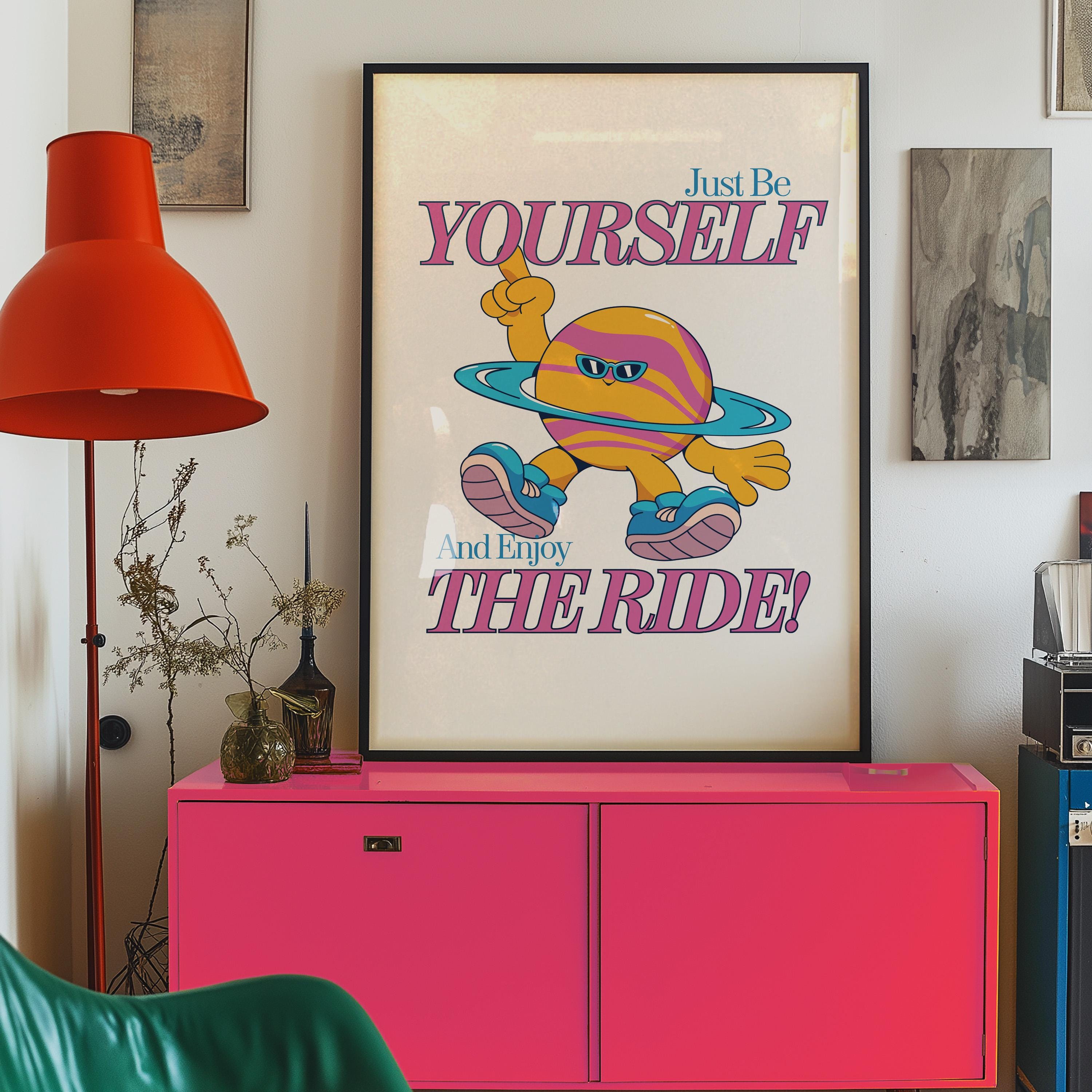 Be Yourself Art, Classroom Art, Cute Retro Print, Planet Cartoon, Retro Mascot Print, Funky Groovy Minimal Retro Poster