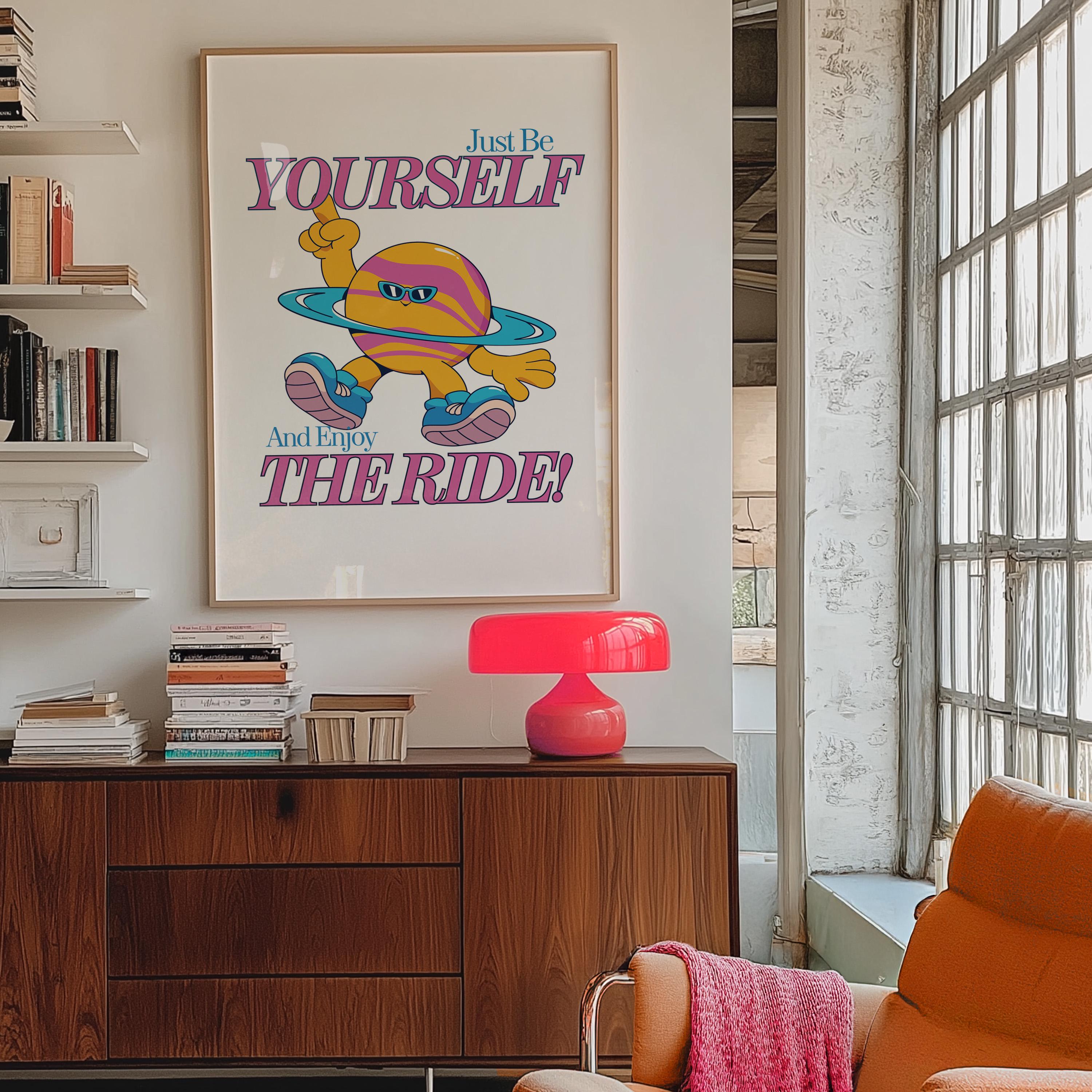 Be Yourself Art, Classroom Art, Cute Retro Print, Planet Cartoon, Retro Mascot Print, Funky Groovy Minimal Retro Poster