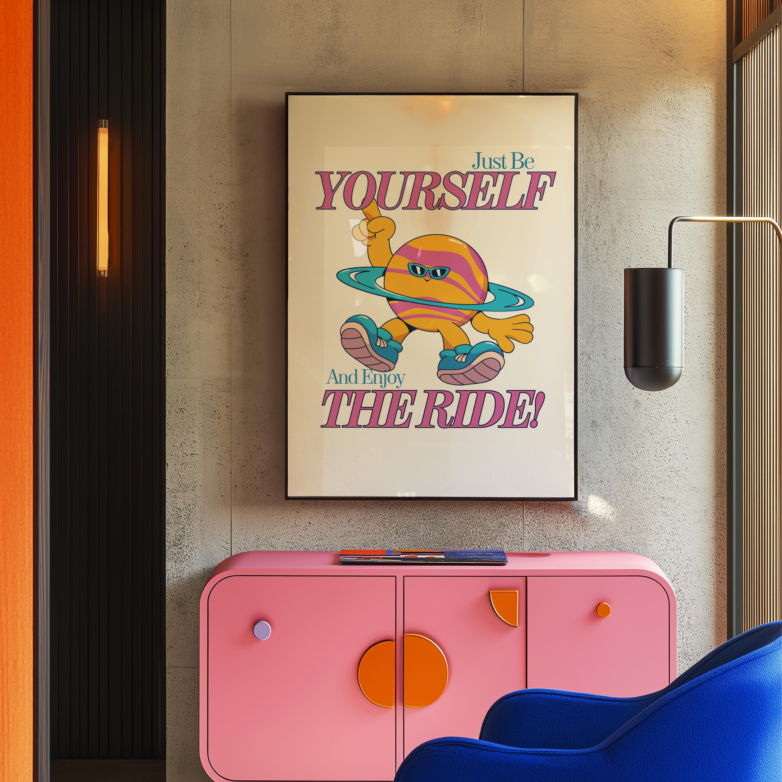 Be Yourself Art, Classroom Art, Cute Retro Print, Planet Cartoon, Retro Mascot Print, Funky Groovy Minimal Retro Poster