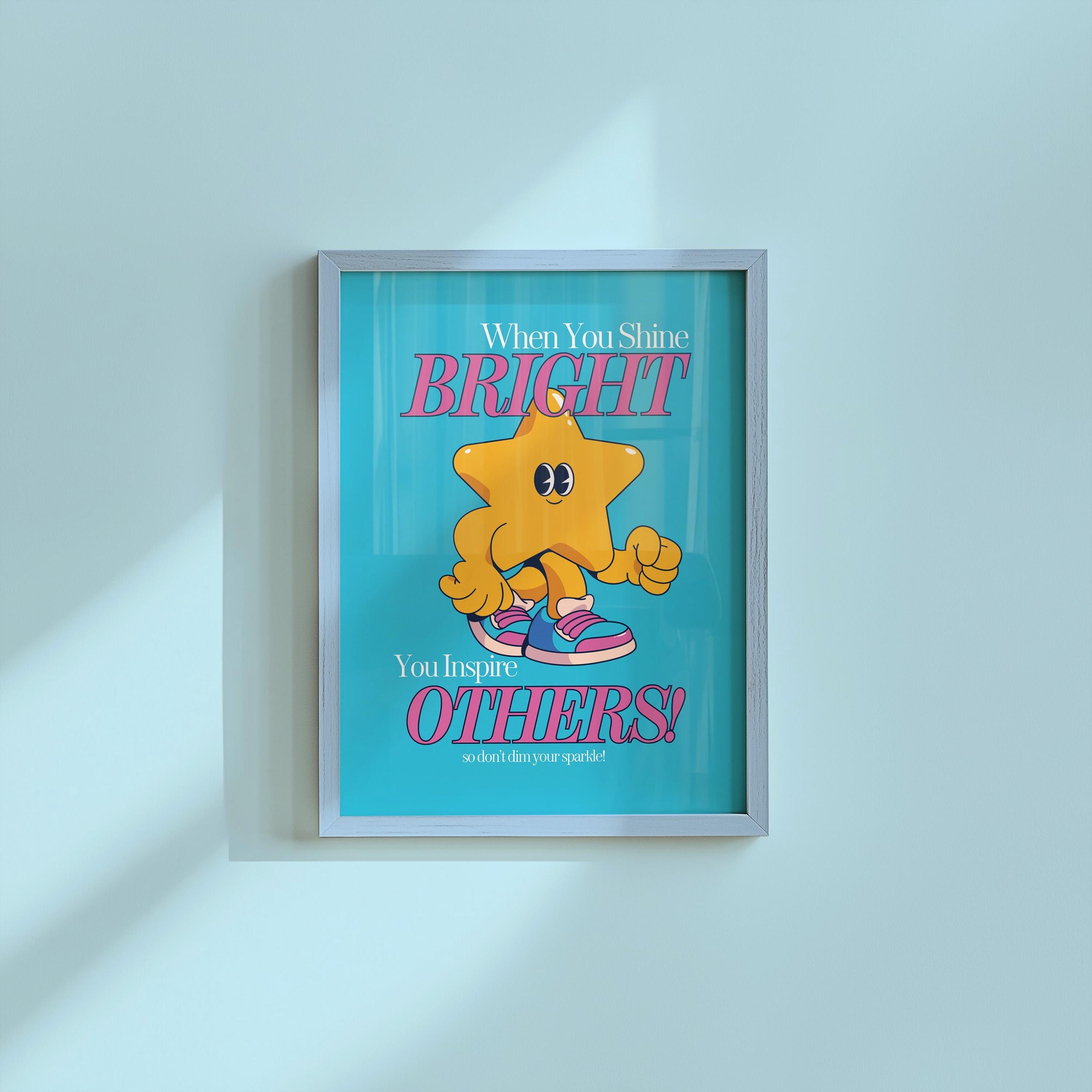 shine Bright Art print, Classroom Art, Cute Vintage Art, Star Cartoon, Kids Mascot Print, Funky Groovy Minimal Retro Poster, Vintage Cartoon
