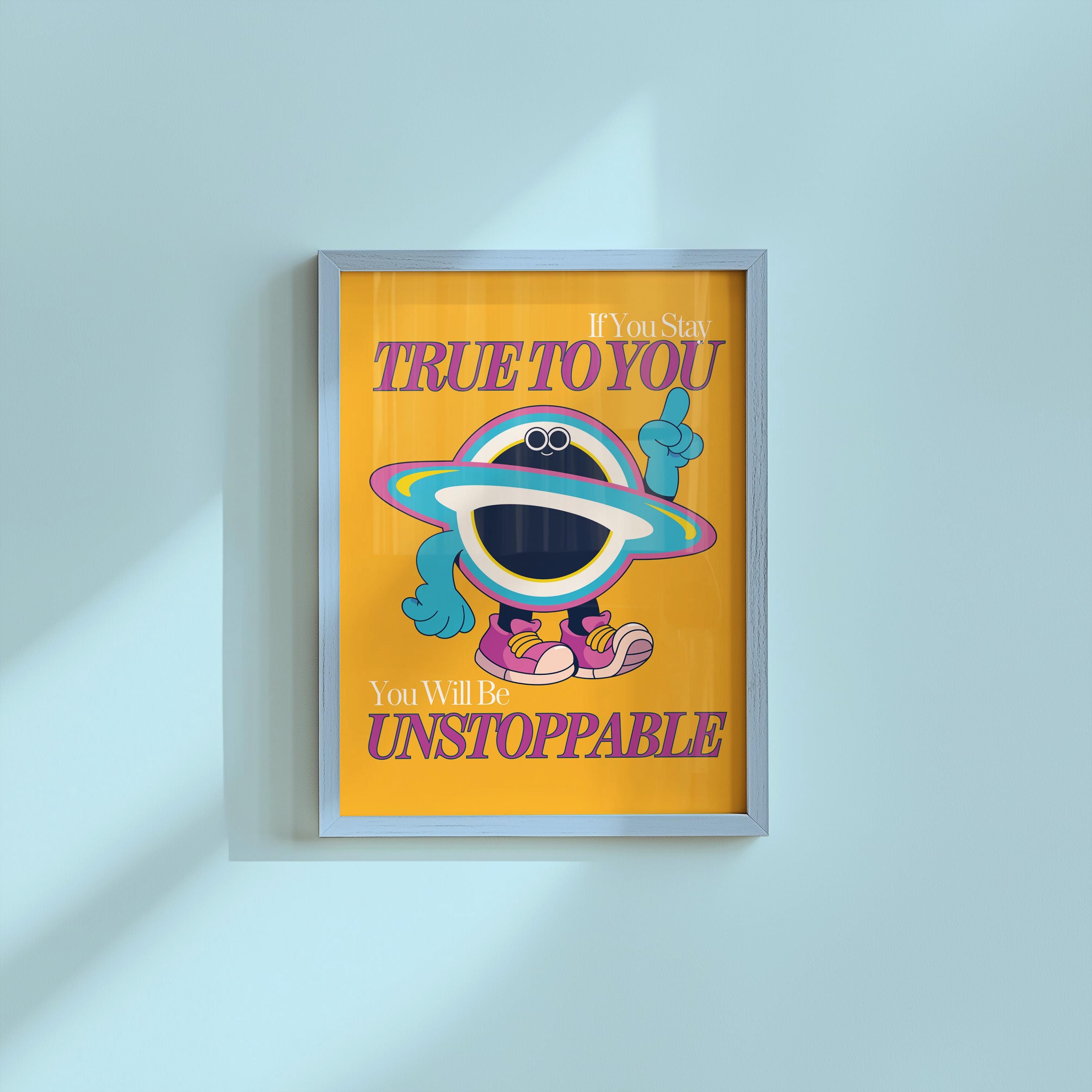 Retro Mental Health Print | Positivity Posters Therapy Office Decor | Digital Download Kids Art | True To You Art Print, You Are Unstoppable