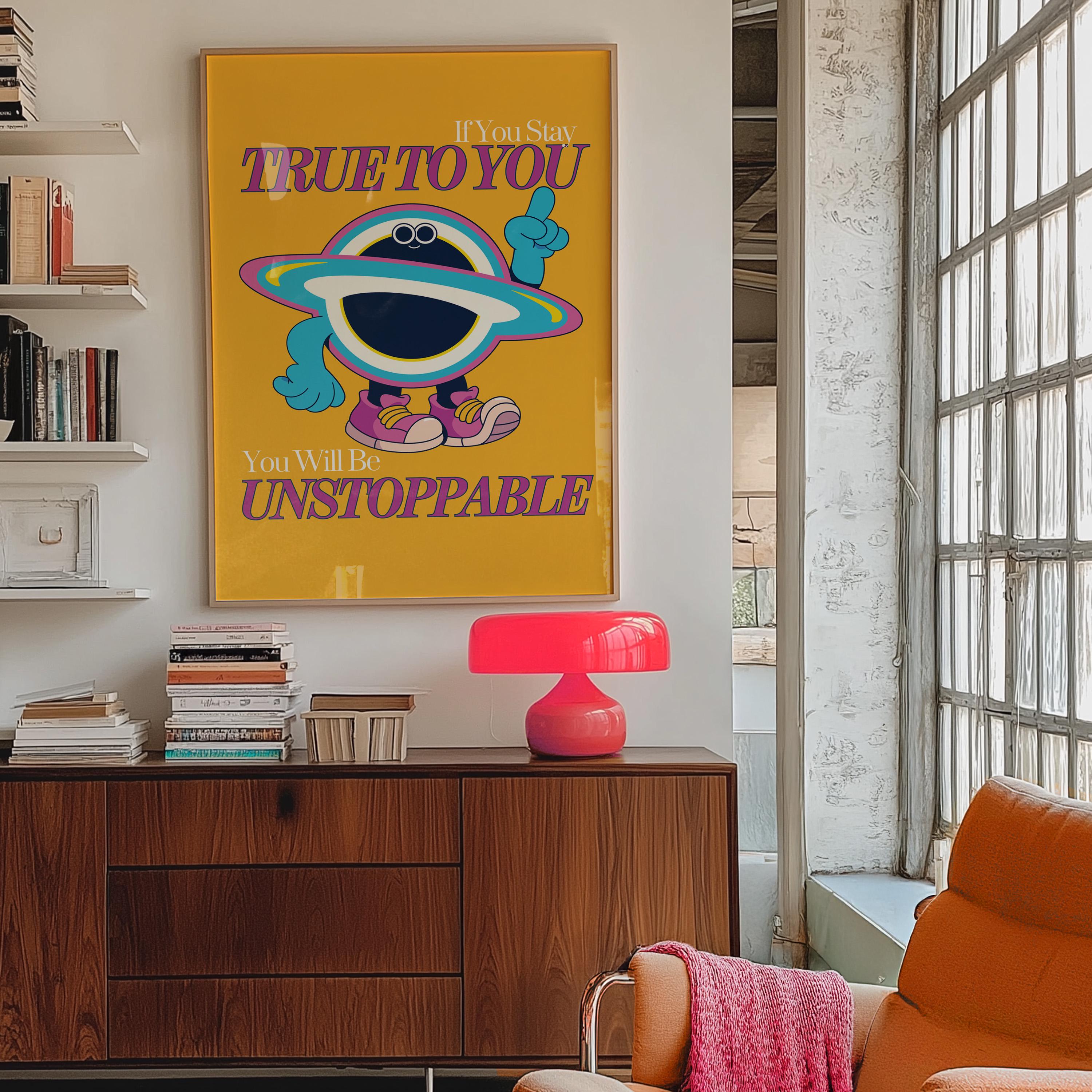 Retro Mental Health Print | Positivity Posters Therapy Office Decor | Digital Download Kids Art | True To You Art Print, You Are Unstoppable