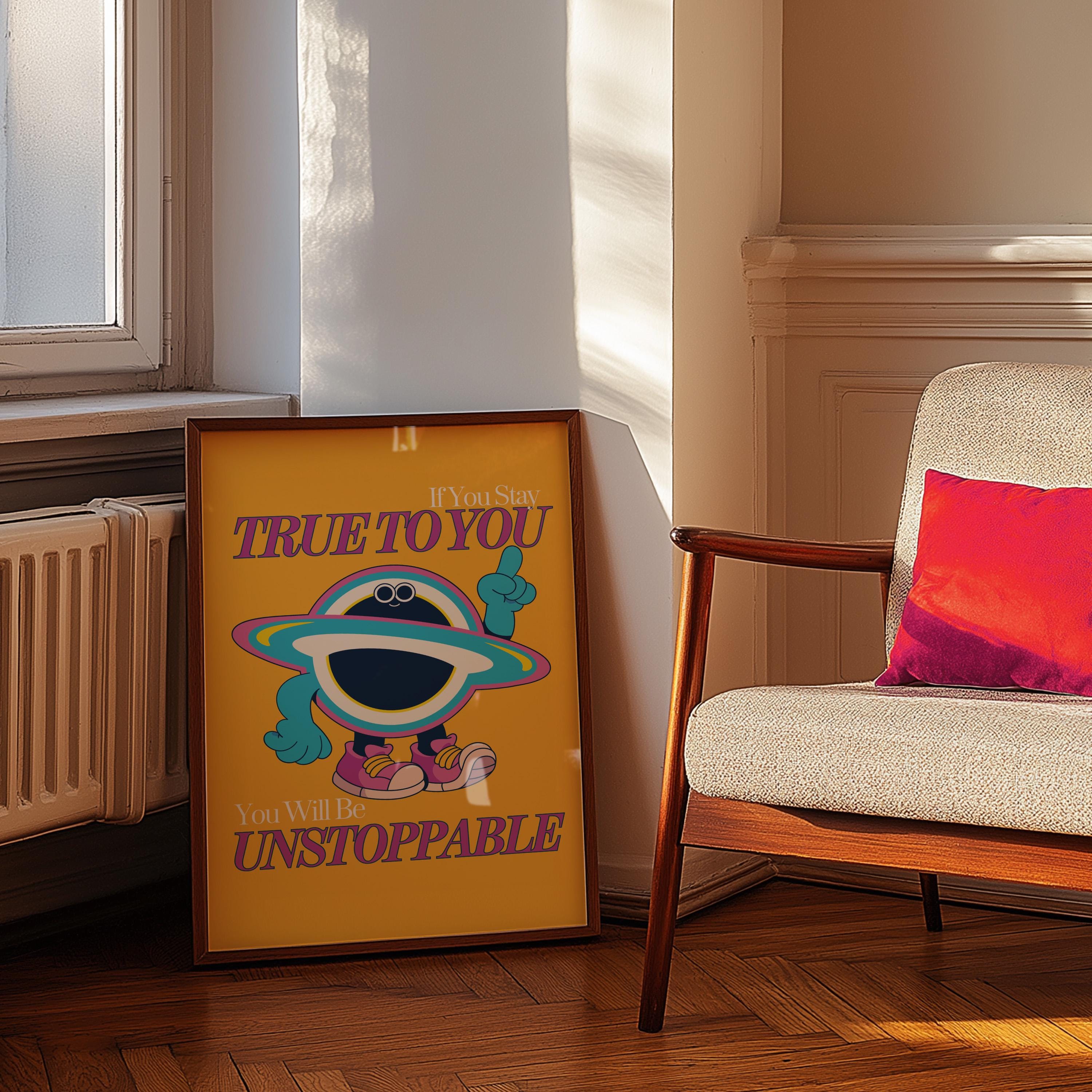Retro Mental Health Print | Positivity Posters Therapy Office Decor | Digital Download Kids Art | True To You Art Print, You Are Unstoppable