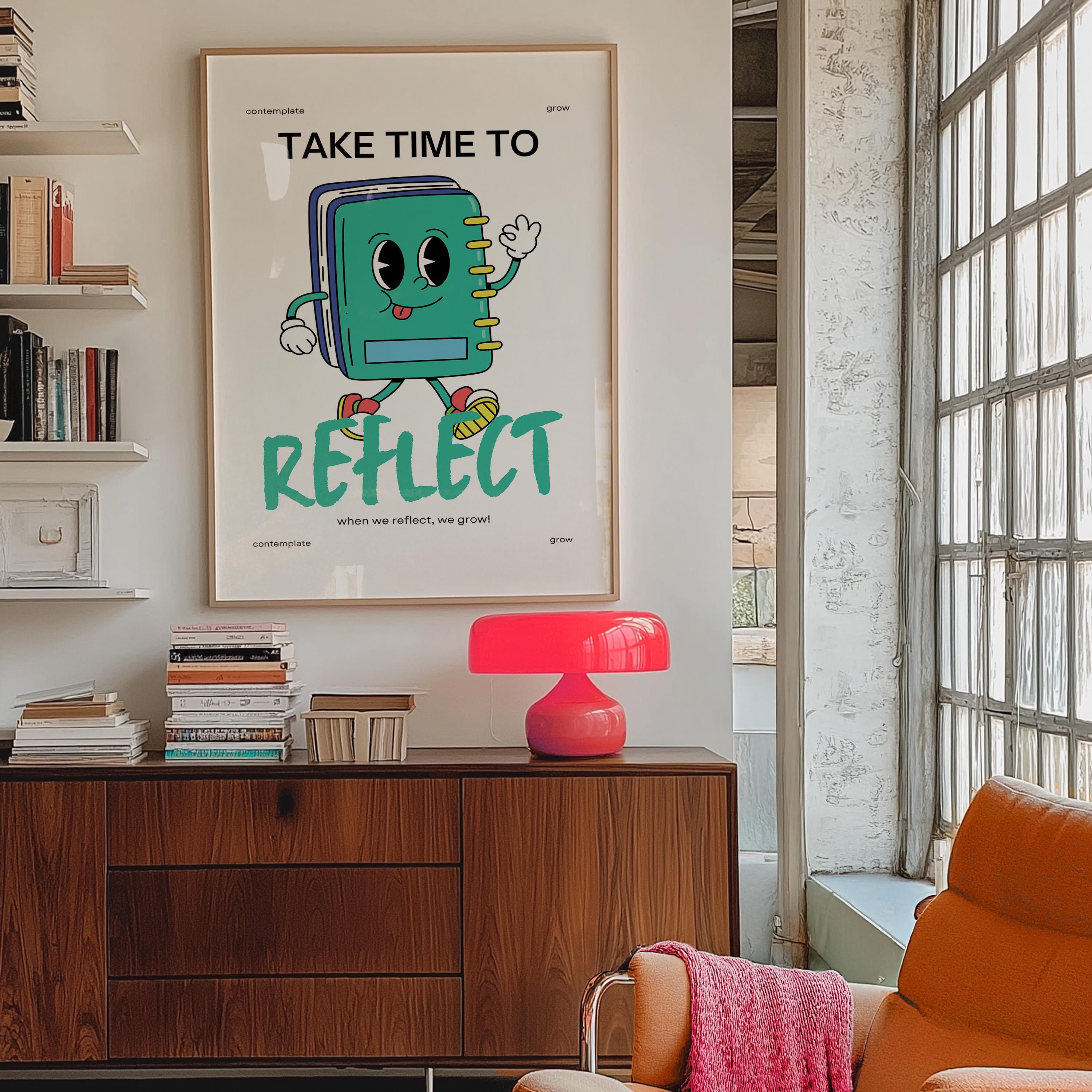 Retro Inspiration Art, Classroom Art, Cute Vintage Art, Reflection Art print, Kids Mascot Print, Meditation Art, Journaling Prints