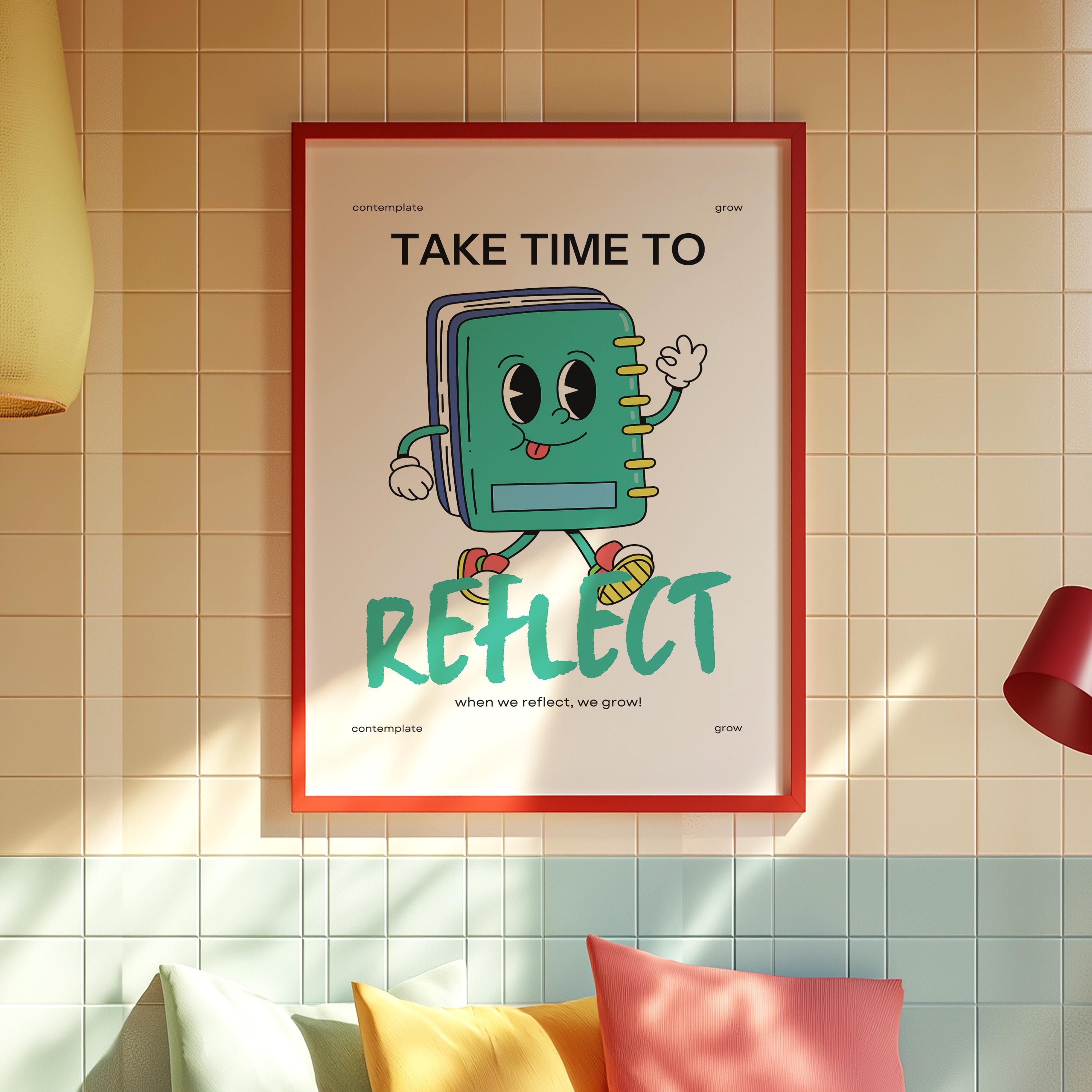 Retro Inspiration Art, Classroom Art, Cute Vintage Art, Reflection Art print, Kids Mascot Print, Meditation Art, Journaling Prints