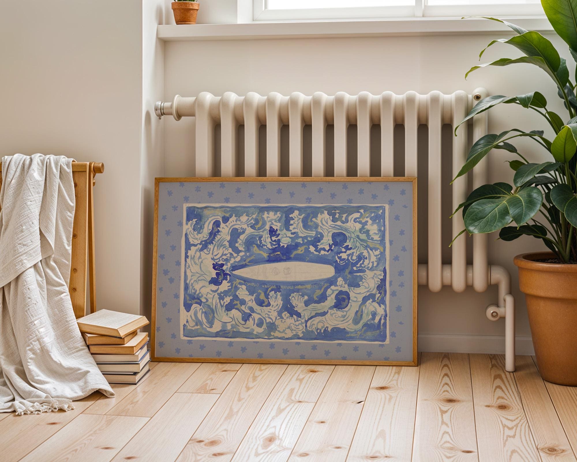Vintage Beach Art, Surfboard painting, Beachy Art, Beach House Decor, Vintage Surf art print, blue surf decor, beach house wall art