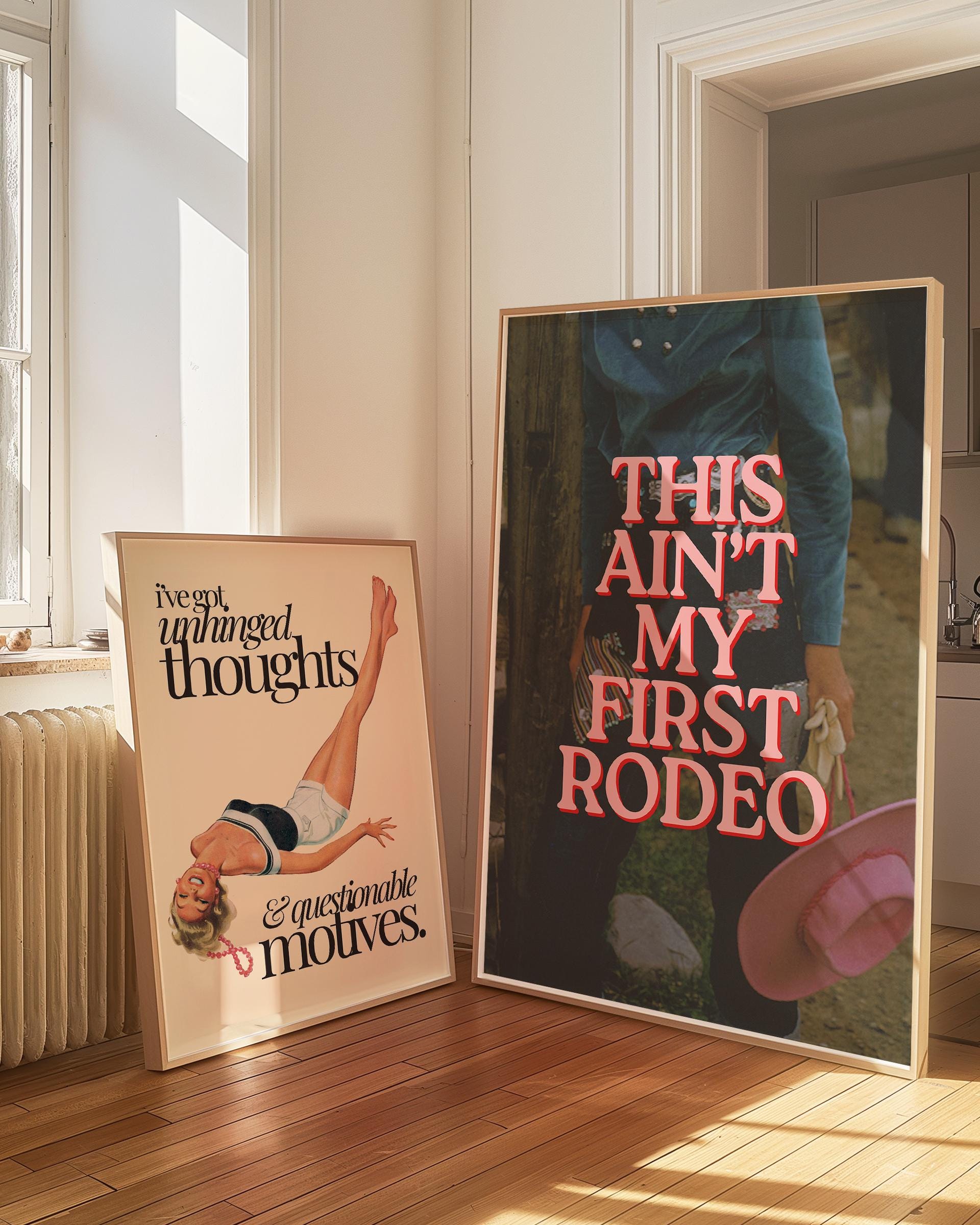 Apartment Wall Art, Gallery Wall Set of 2, Girly Prints, Apartment Decor, Digital Art Print Set, Bar Cart Art Print, Roommate art, cowboy