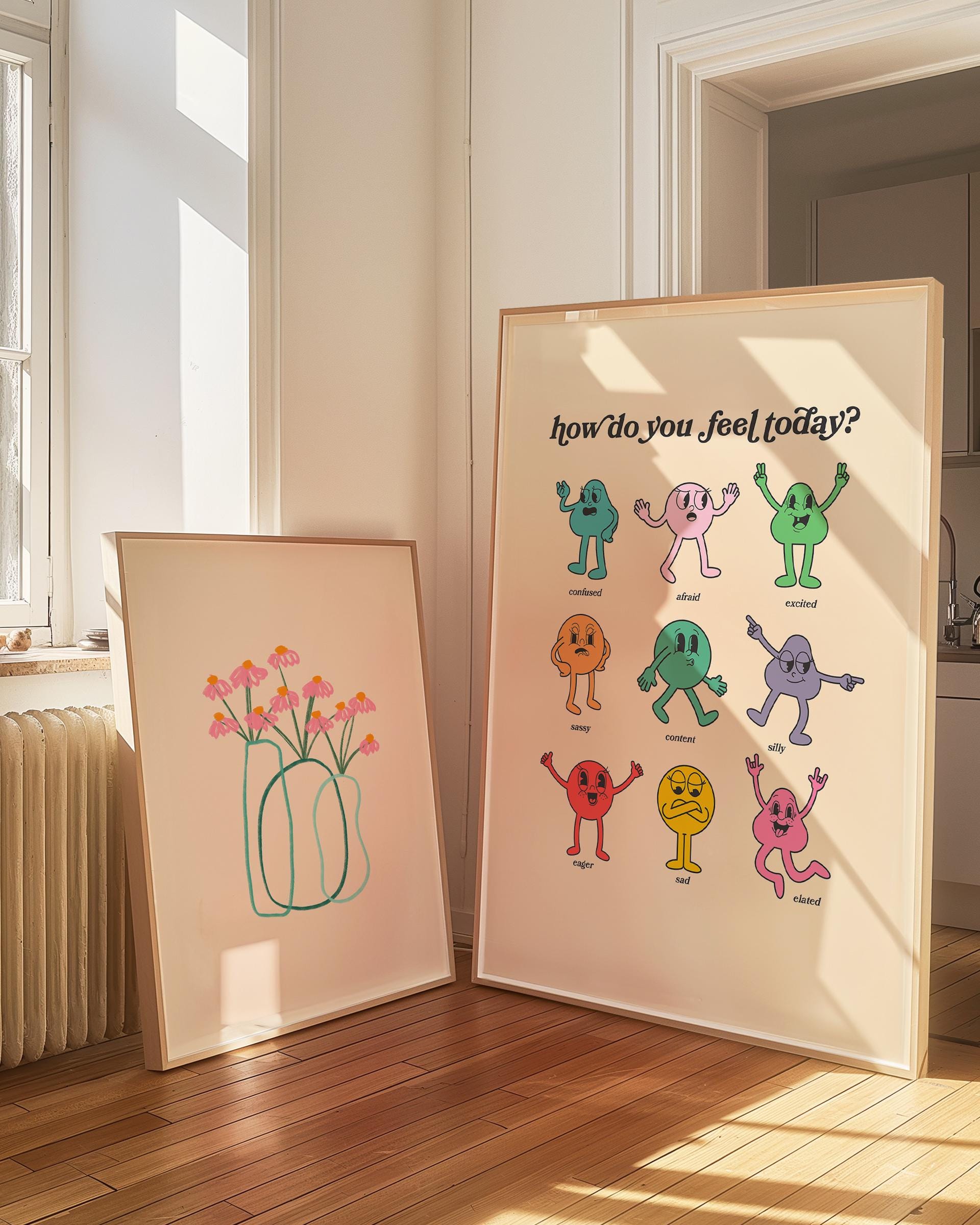 Kids Wall Art, Gallery Wall Set of 2, Kids Art Prints, Classroom Decor, Classroom Poster, Digital Art Print Set, Feelings Art Print