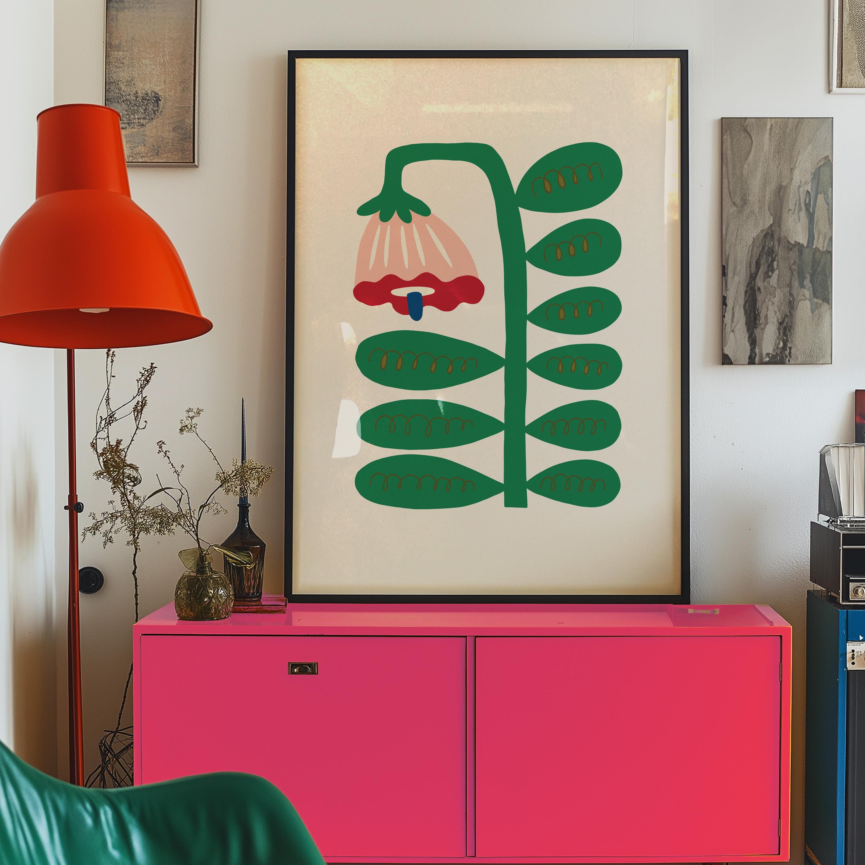 abstract floral art, pink poppy posters, digital download, pink floral art print, digital prints, Colorful Poppies Art, Maximalist Art