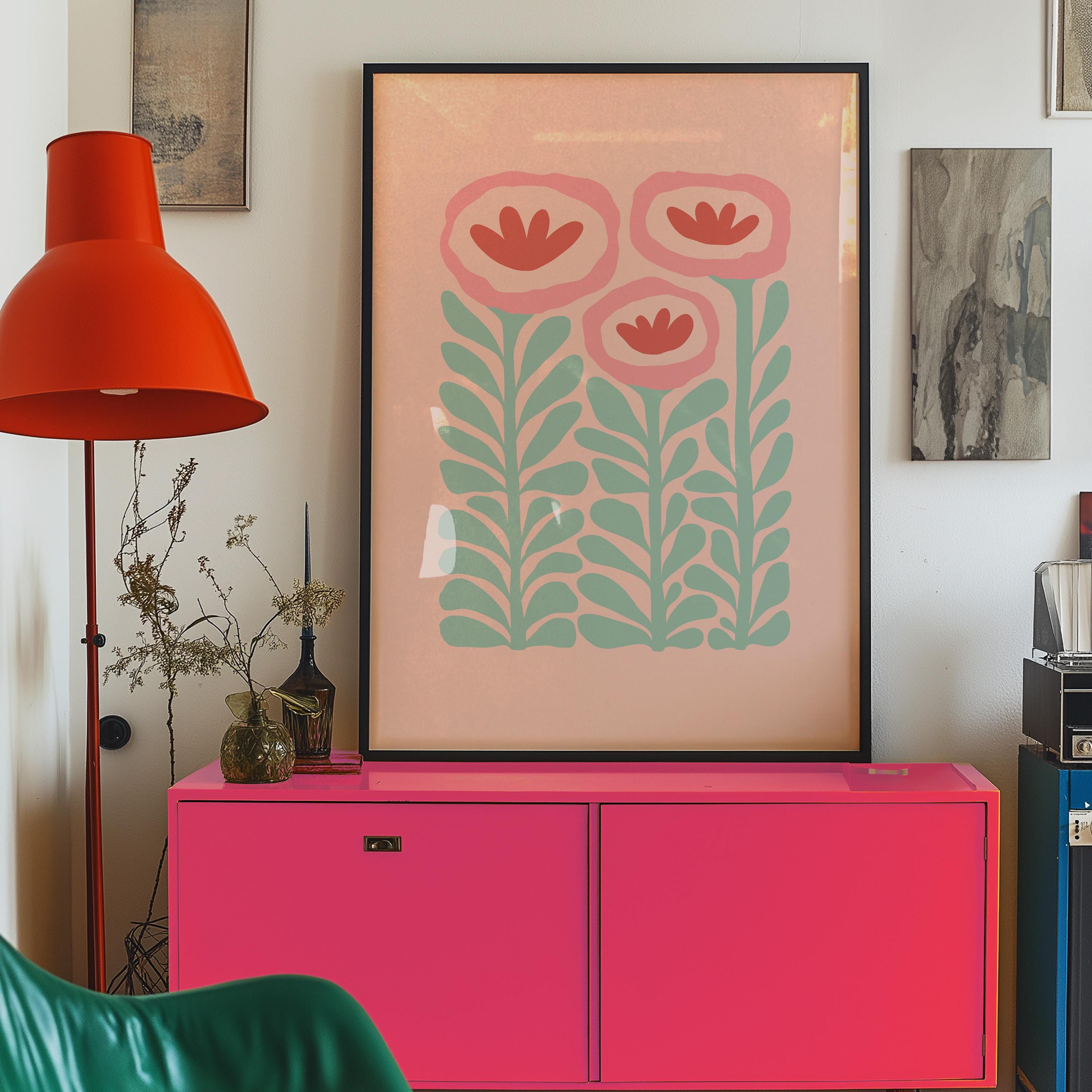 digital download, abstract floral art print, Colorful Poppies Art, Maximalist Art, poppies pastel art, colorful wall art, girls room decor