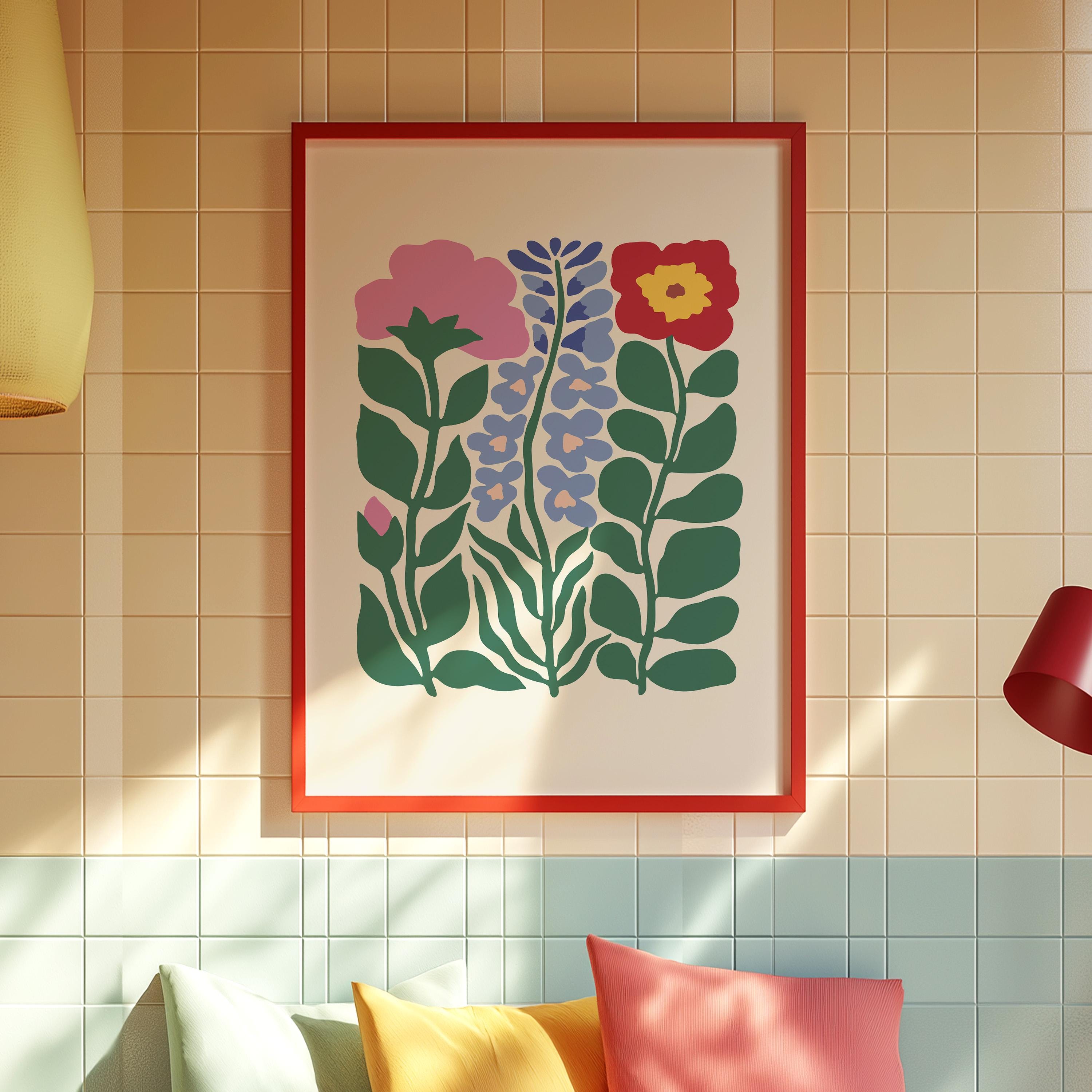 Floral Wall Art, Gallery Wall Set of 2, Flower Art Prints, kids room Decor, bold flower Poster, Digital Art Print Set, abstract floral Print