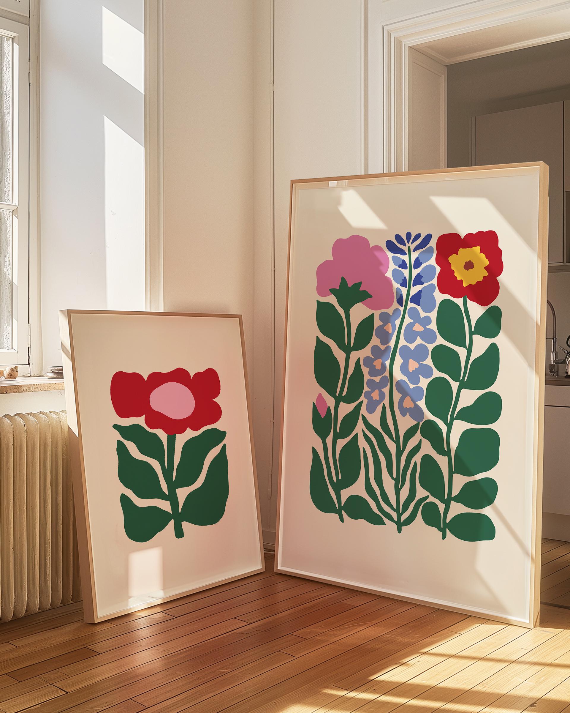 Floral Wall Art, Gallery Wall Set of 2, Flower Art Prints, kids room Decor, bold flower Poster, Digital Art Print Set, abstract floral Print