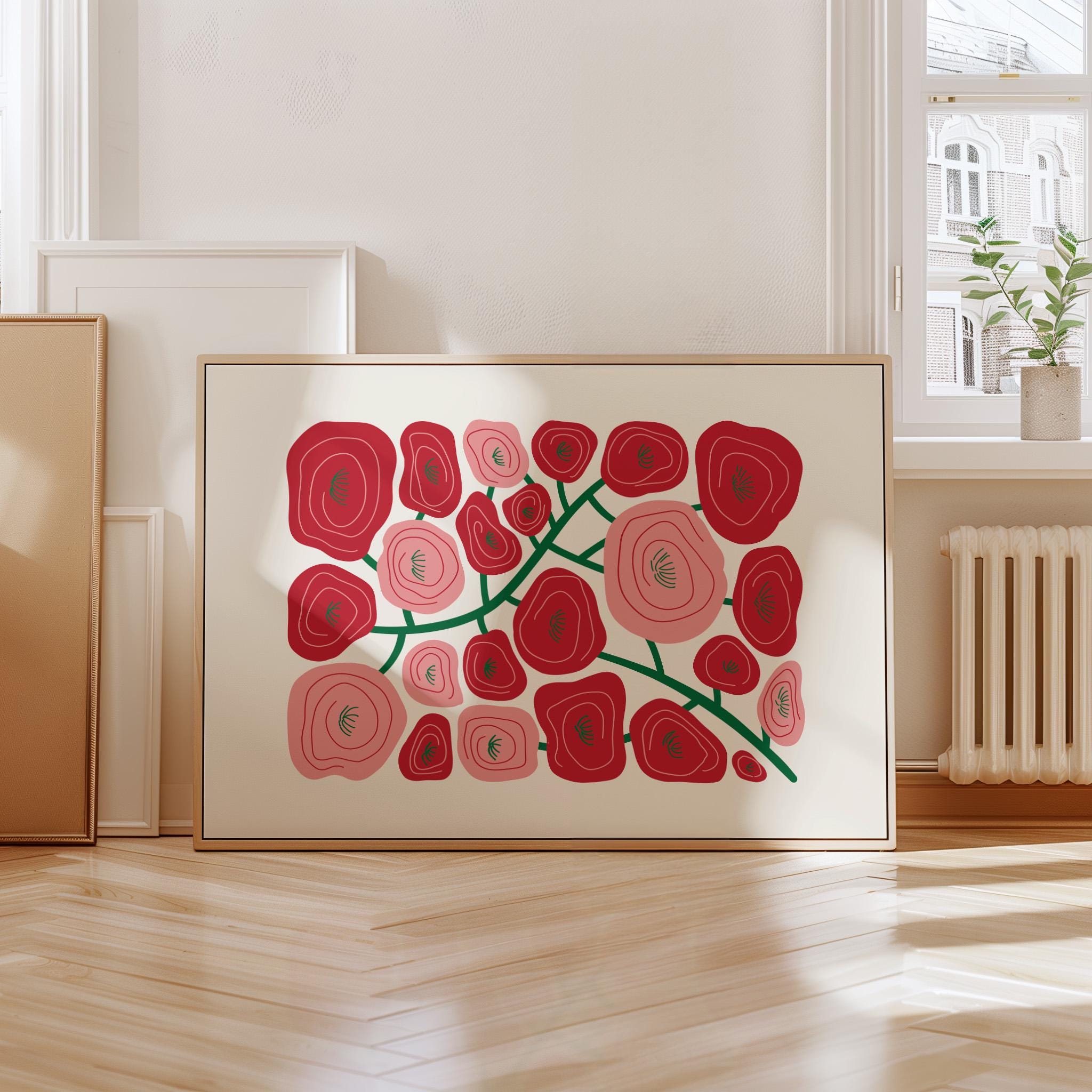 abstract floral art, pink poppy posters, digital download, pink floral art print, digital prints, Colorful Poppies Art, Maximalist Art
