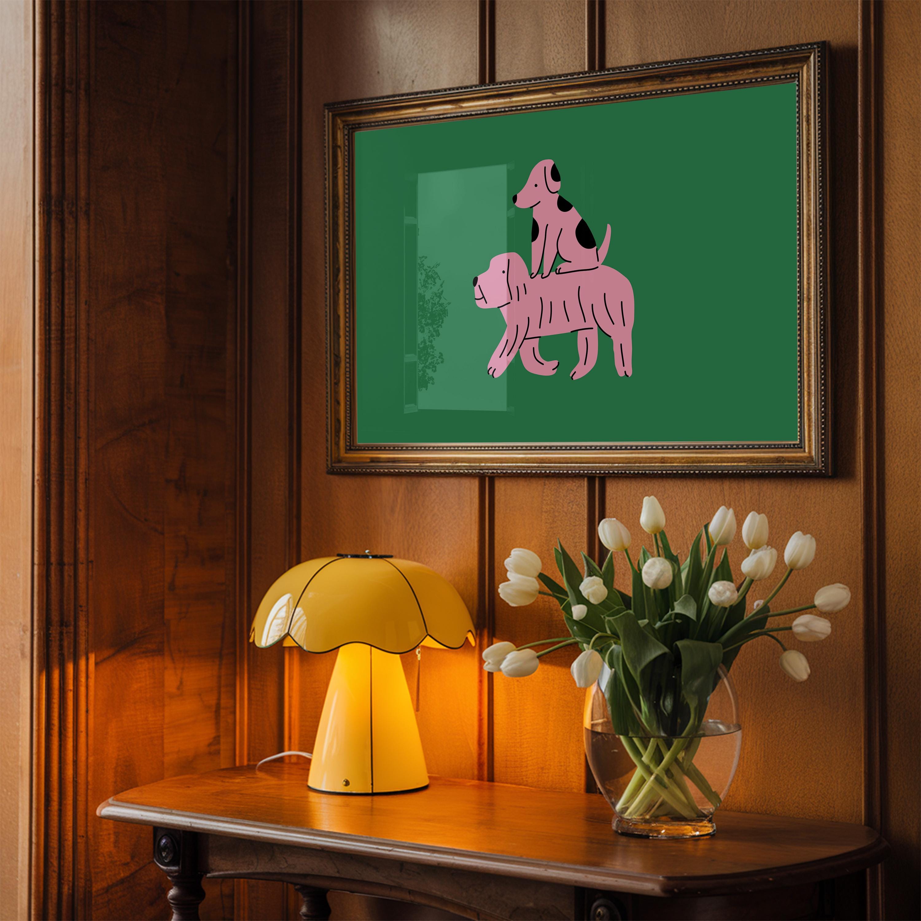 Pink and Green Dog Art, Dog Poster, Dog Wall Art, Modern, Pop Art, Gallery Wall Art Print, Dog Digital Download, Dog Decor, Maximalist Art
