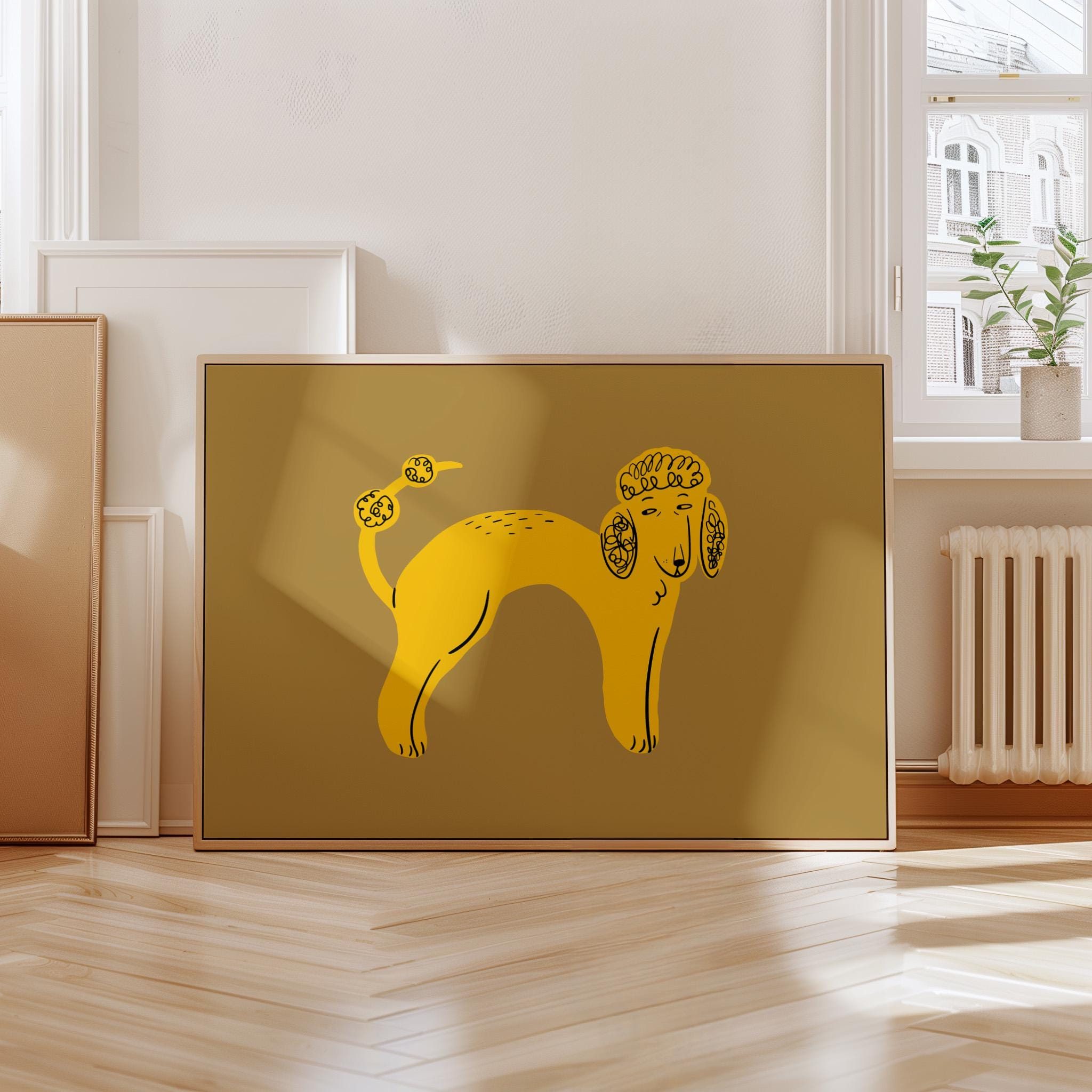 Poodle Art, Dog Poster, Dog Wall Art, Modern, Yellow Pop Art, Gallery Wall Art Print, Dog Digital Download, Dog Decor, Maximalist Art