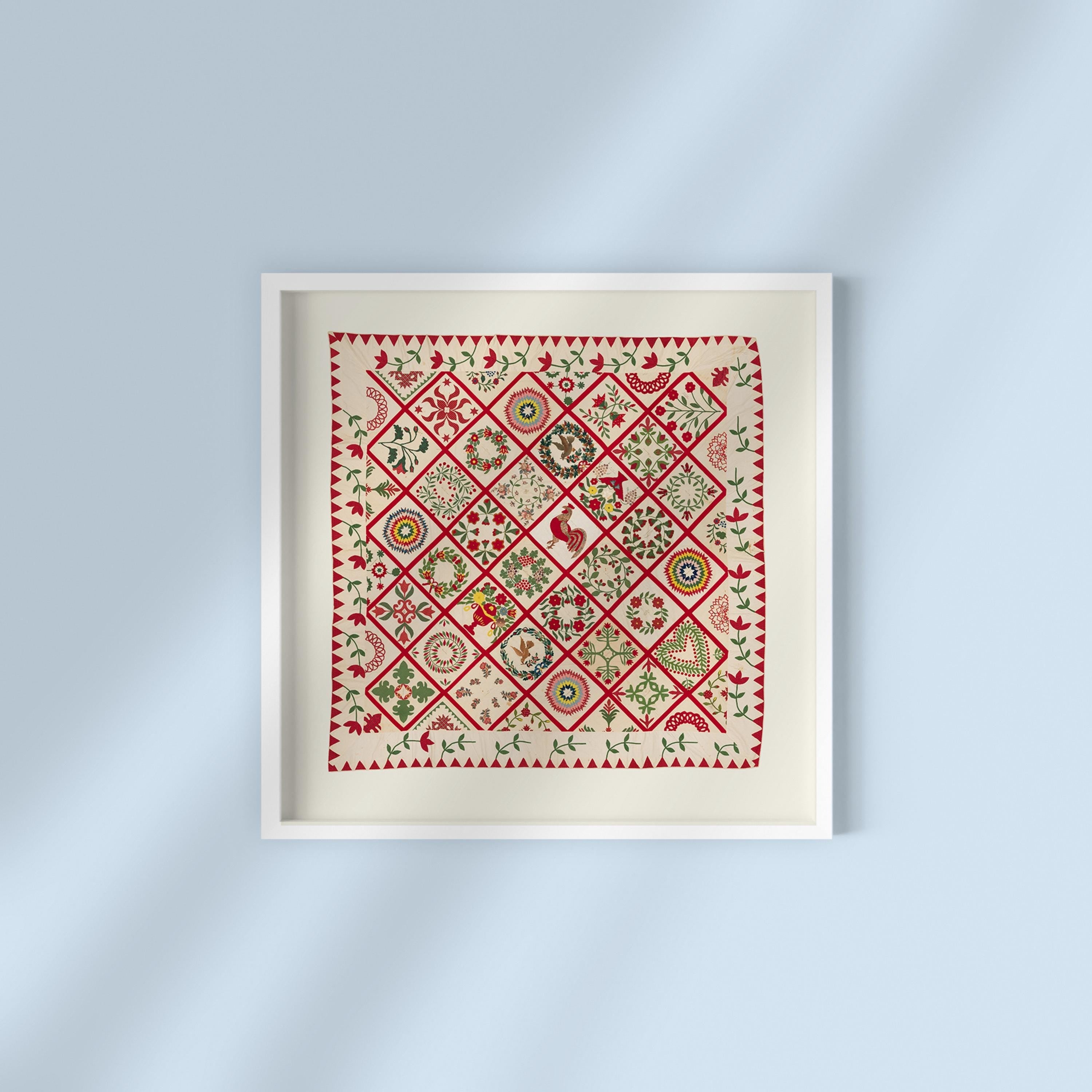 Red Folk Quilt Digital Art Print