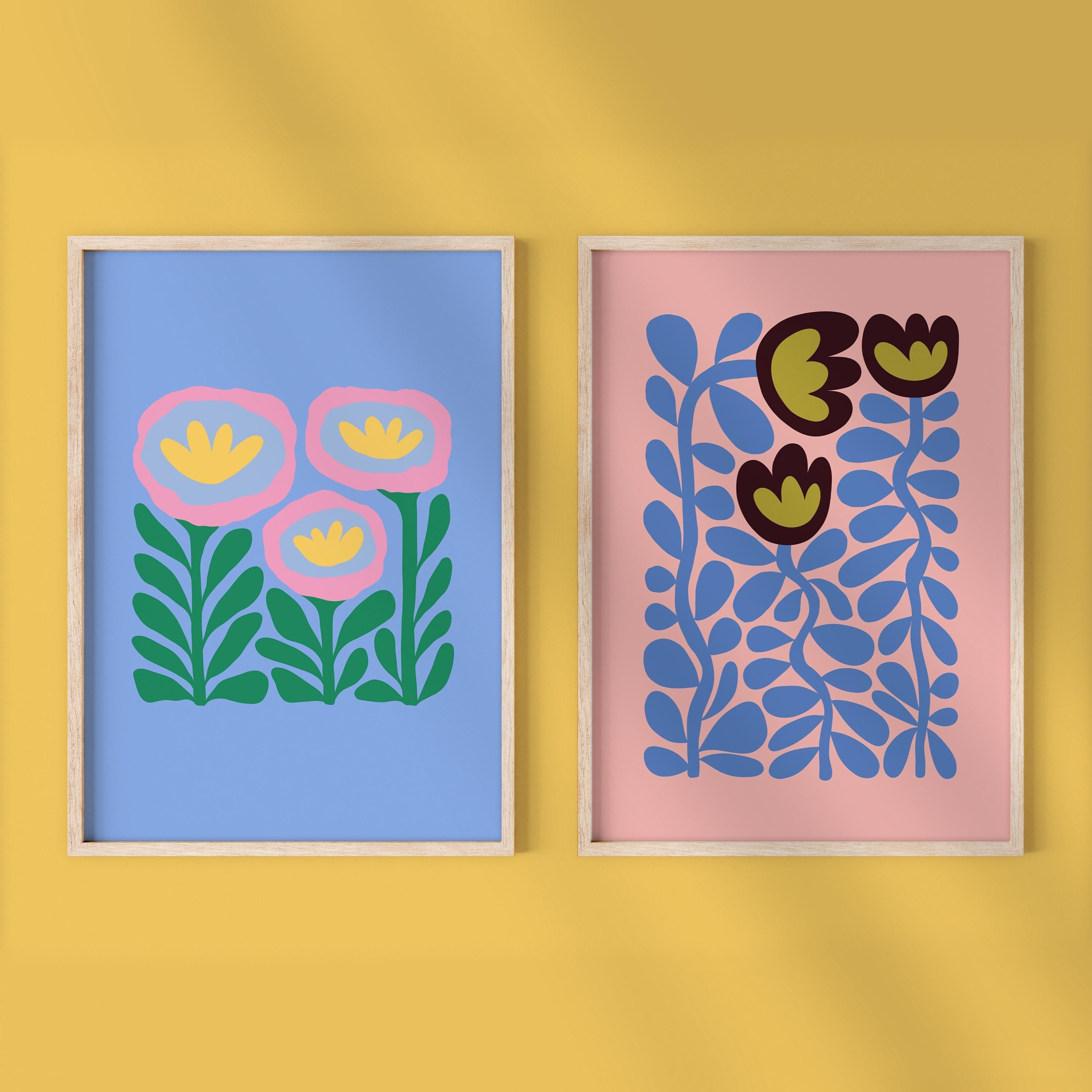 Set of 2 Abstract Floral Digital Art Prints