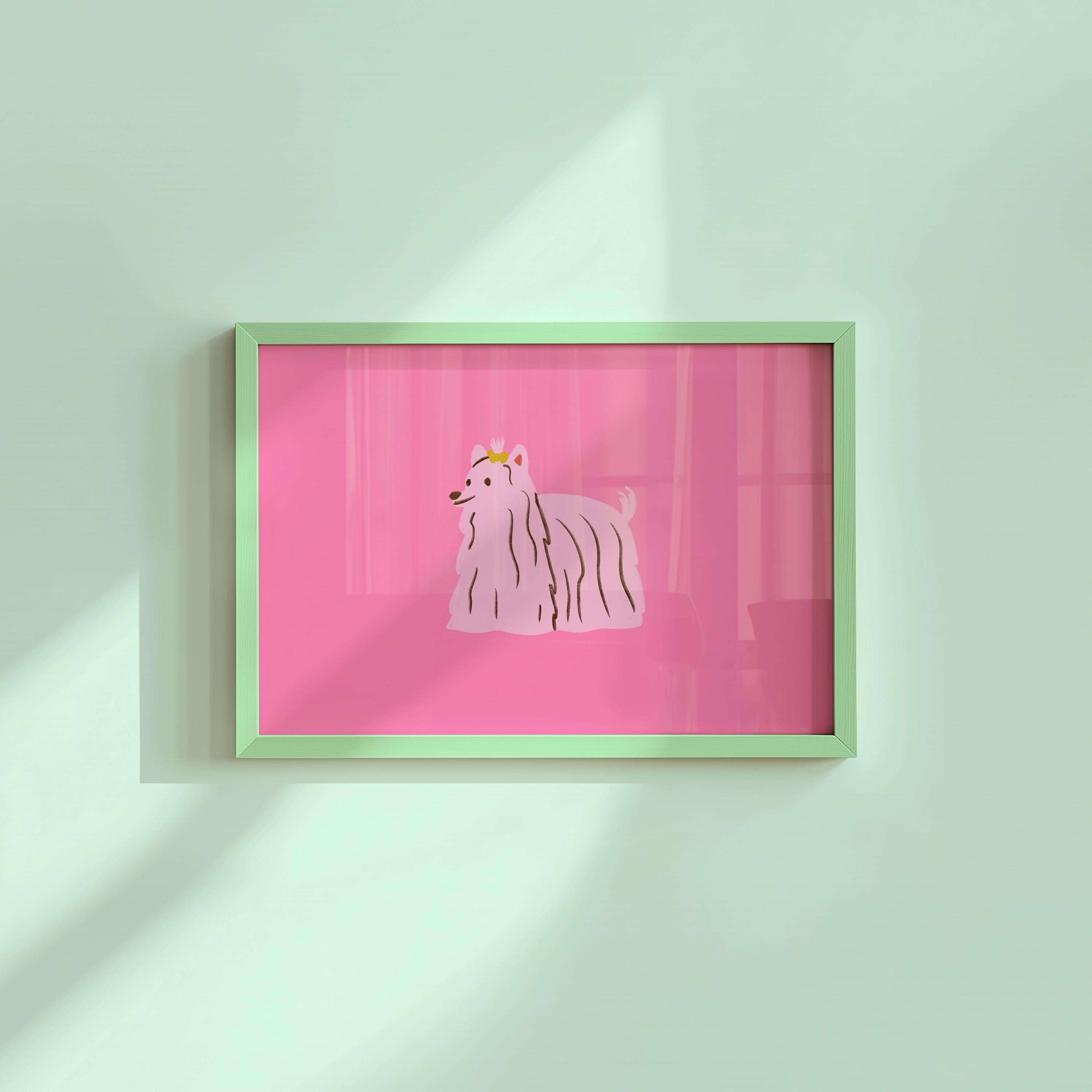 Pink Dog Illustration Digital Art Print