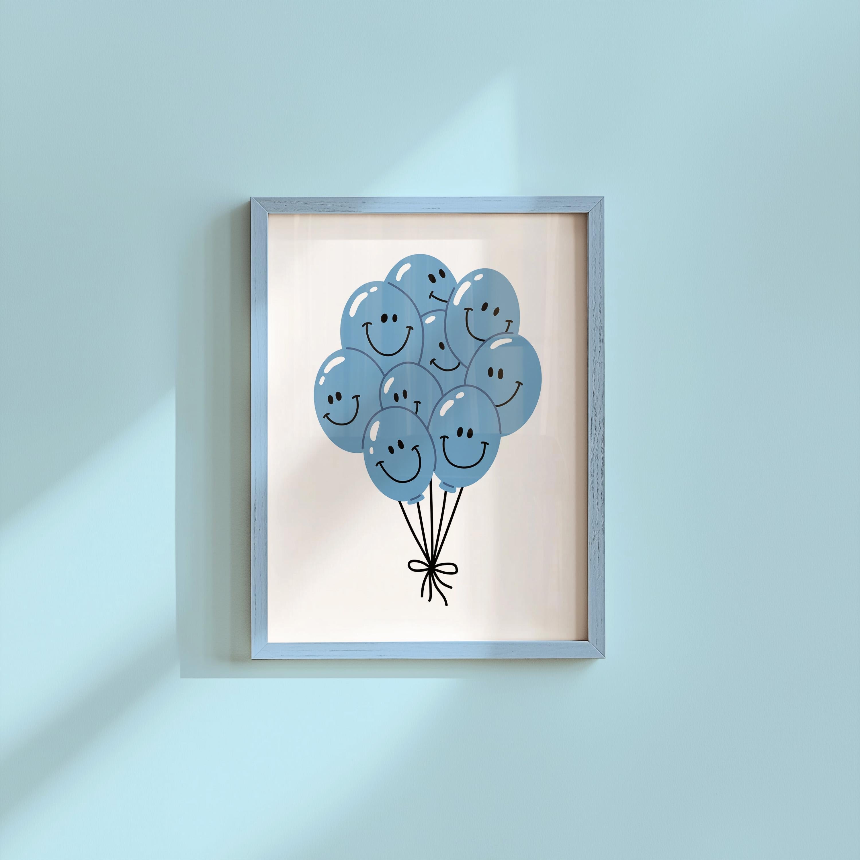 Blue Smiley Balloons Digital Art Print