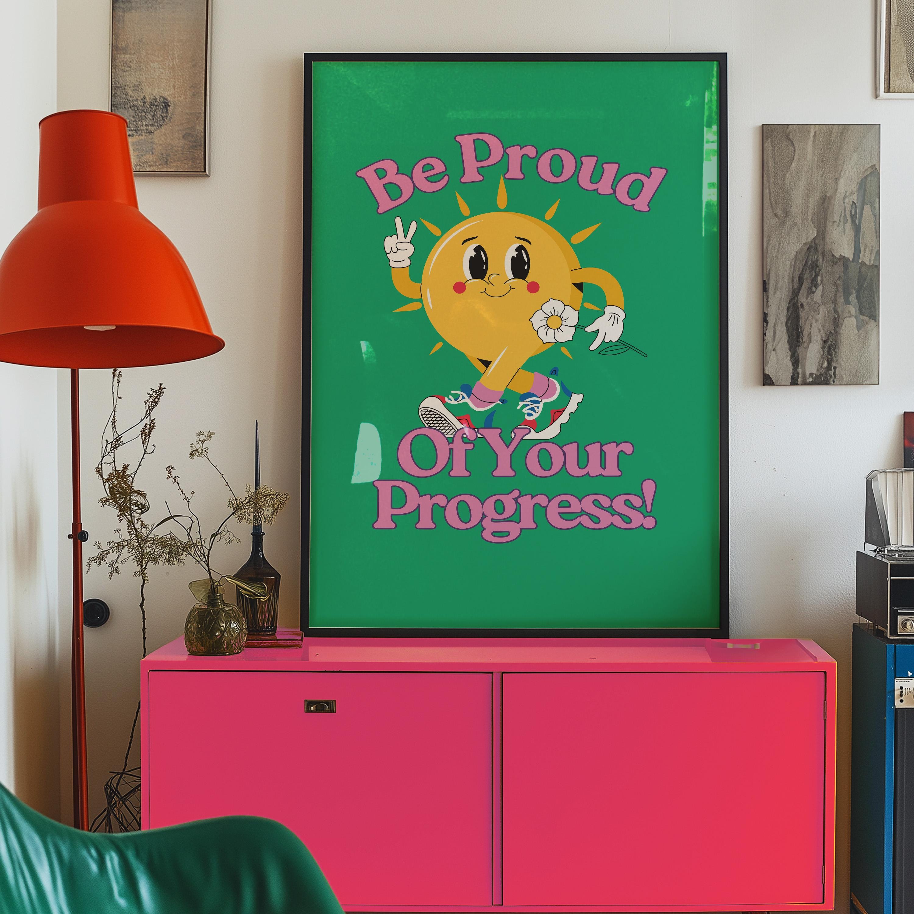 Classroom Art, Kids Room Art, Downloadable Print, Cartoon Art, Be Proud Posters, Trendy Posters, Vintage Mascot Art, Cute Positive Poster