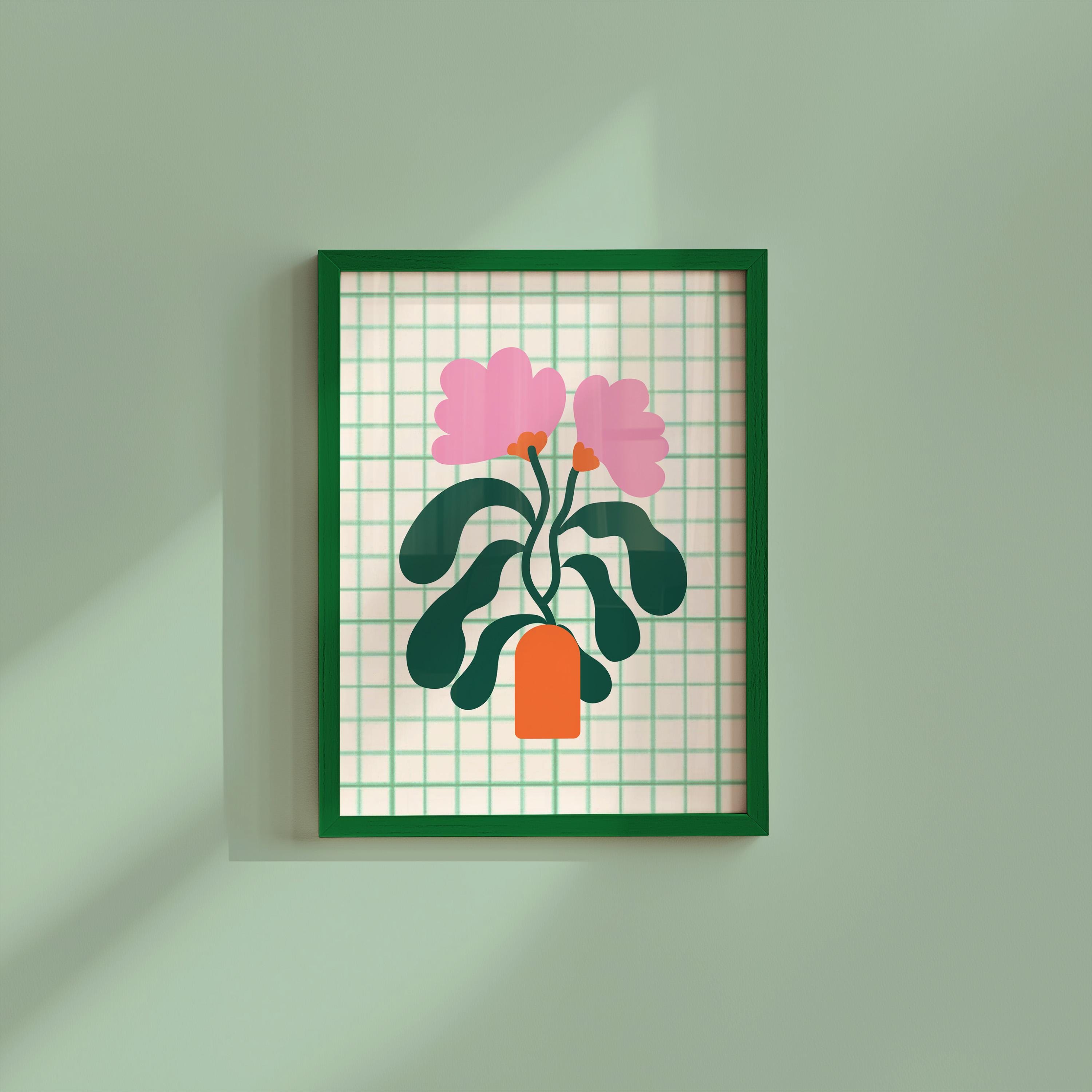 Green Checker Poppy Digital Art Print