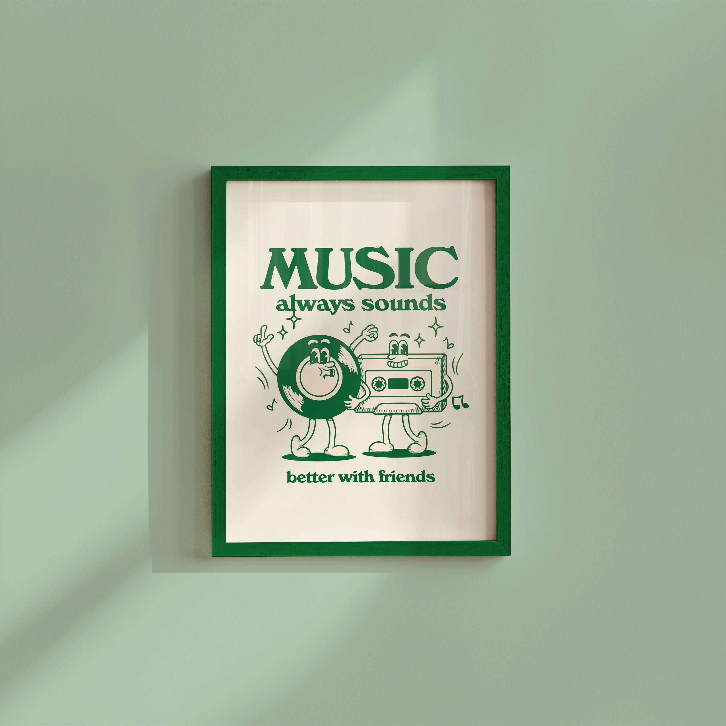 Music Always Sounds Better With Friends Retro Cartoon Digital Art Print