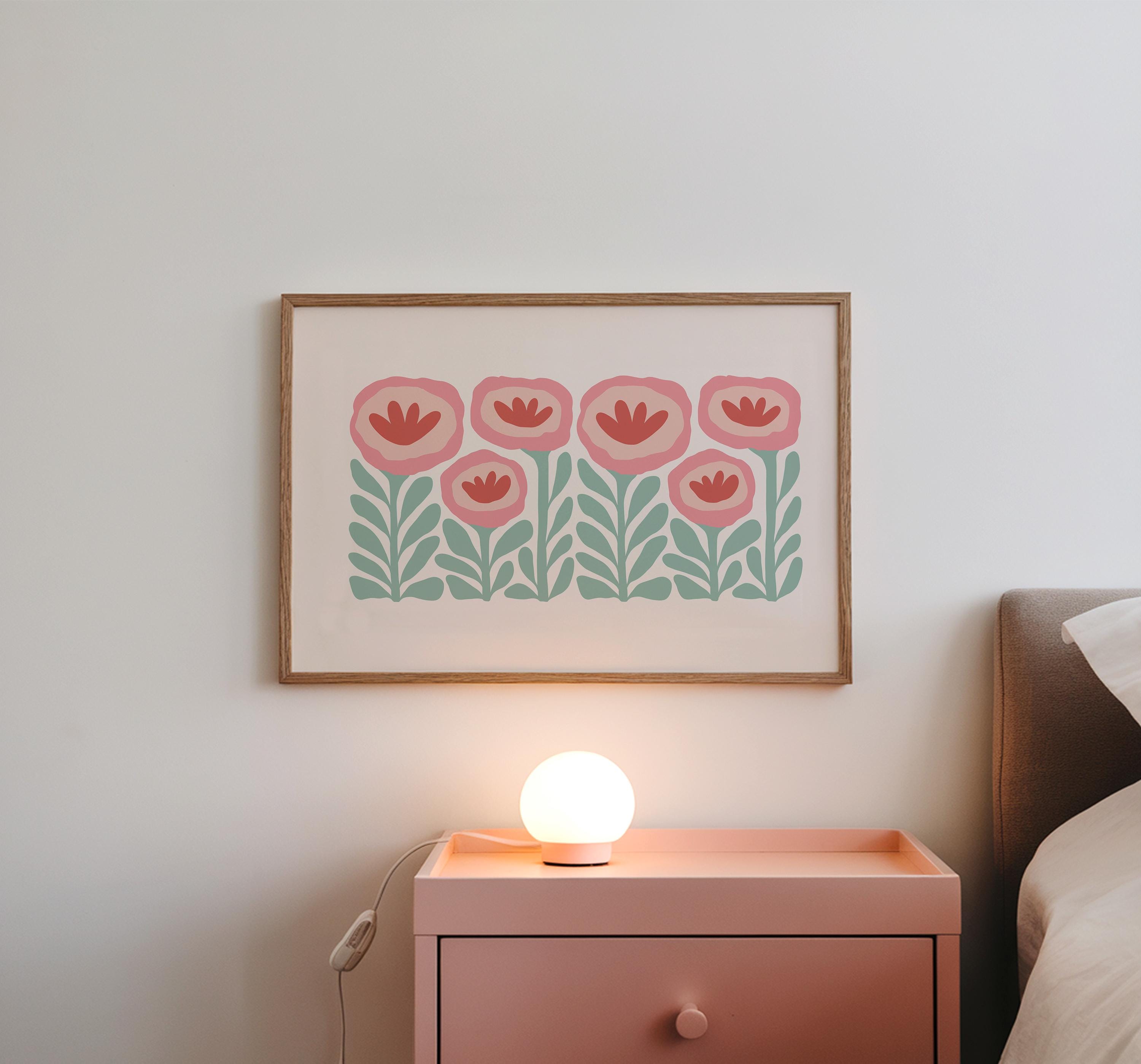 Flower Printable Wall Art, Floral Pastel Art, Botanical Art, Abstract Aesthetic Print, Instant Download, Pink and Green Decor, Girls Room