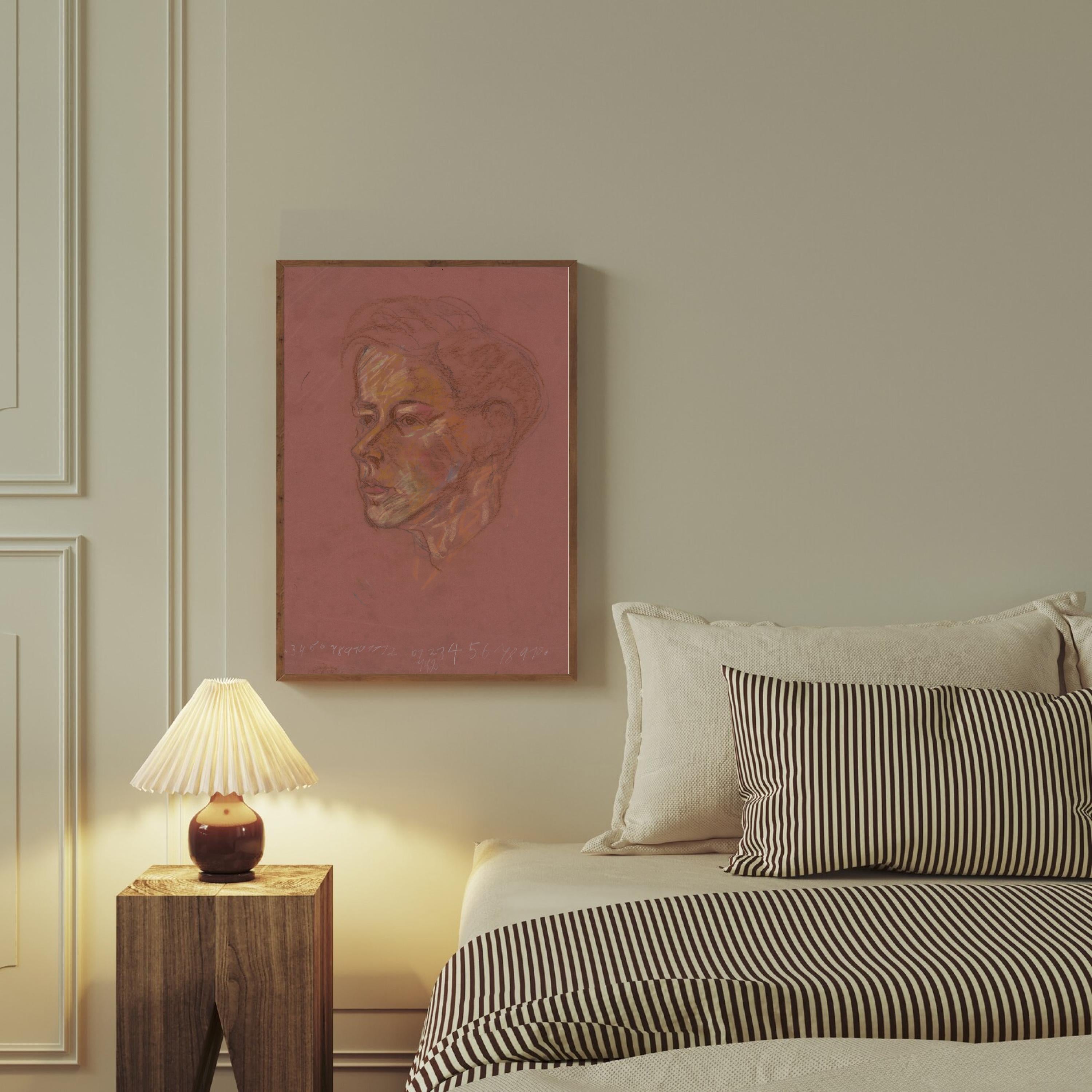 Boy Pink Portrait Sketch Digital Art Print