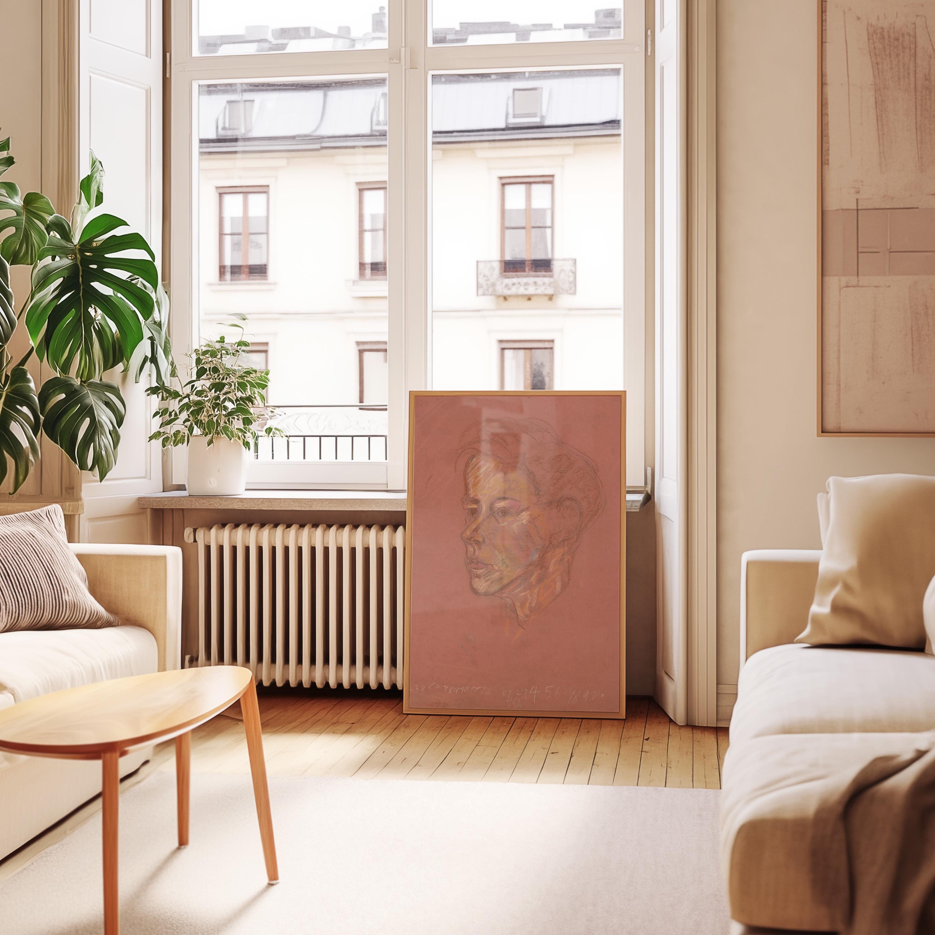 Boy Pink Portrait Sketch Digital Art Print