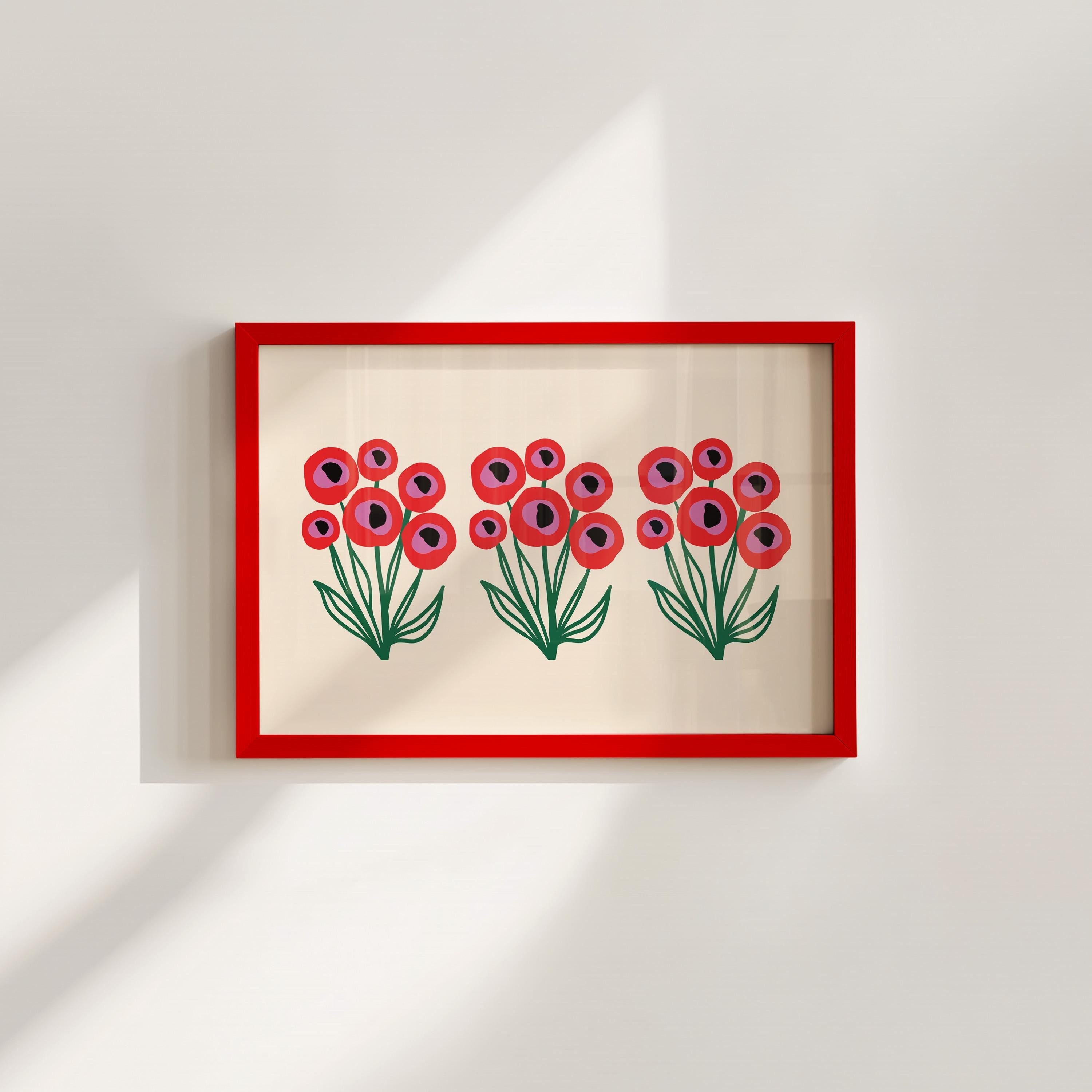 Red Flower Poppies Landscape Digital Art Print