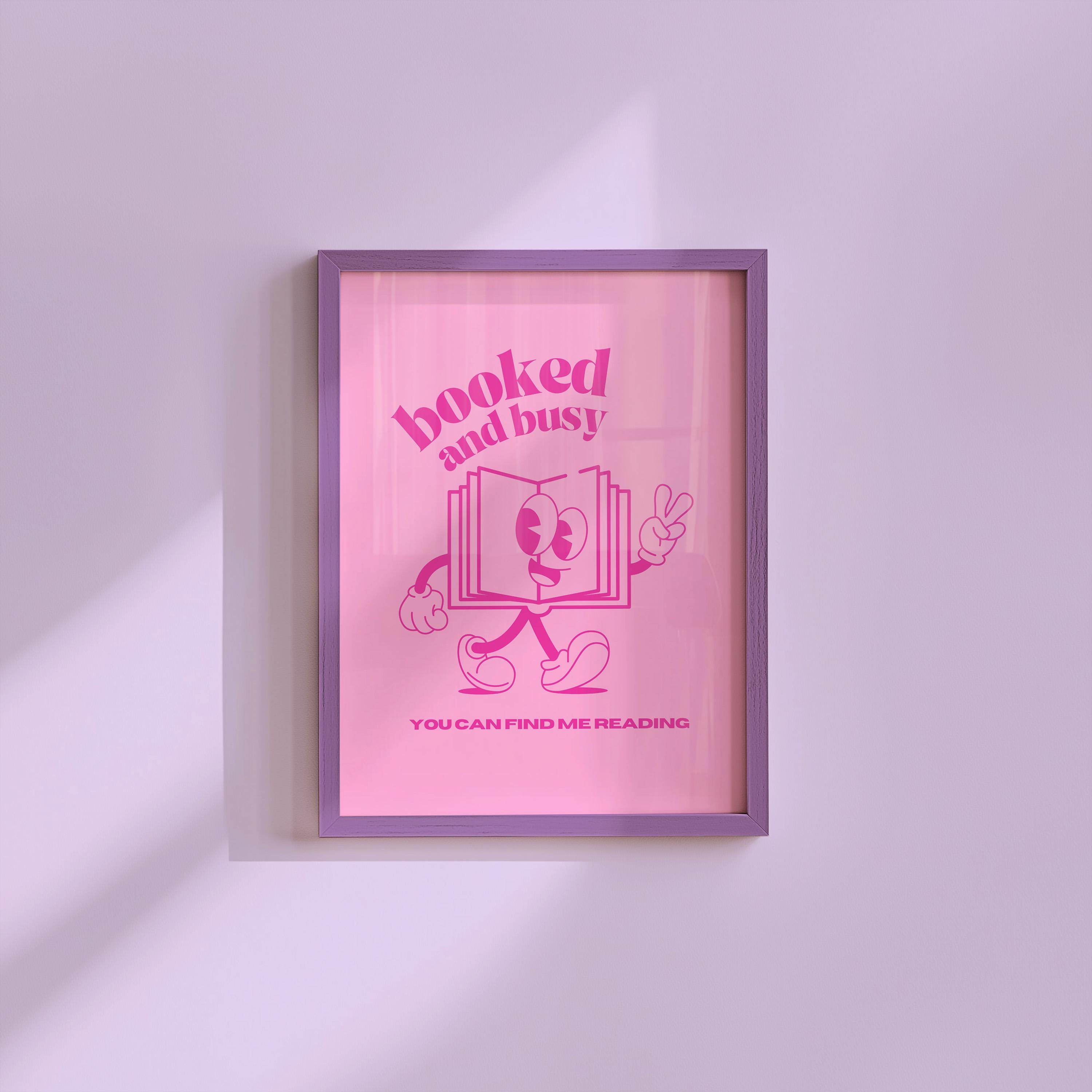 Booked and Busy Cartoon Hot Pink Digital Art Print